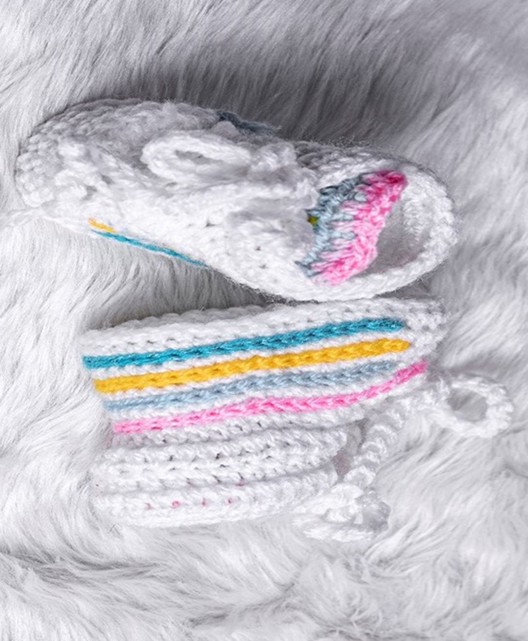 Knits & Knots Striped Handmade Booties With Laces - White & Pastel-picture-16