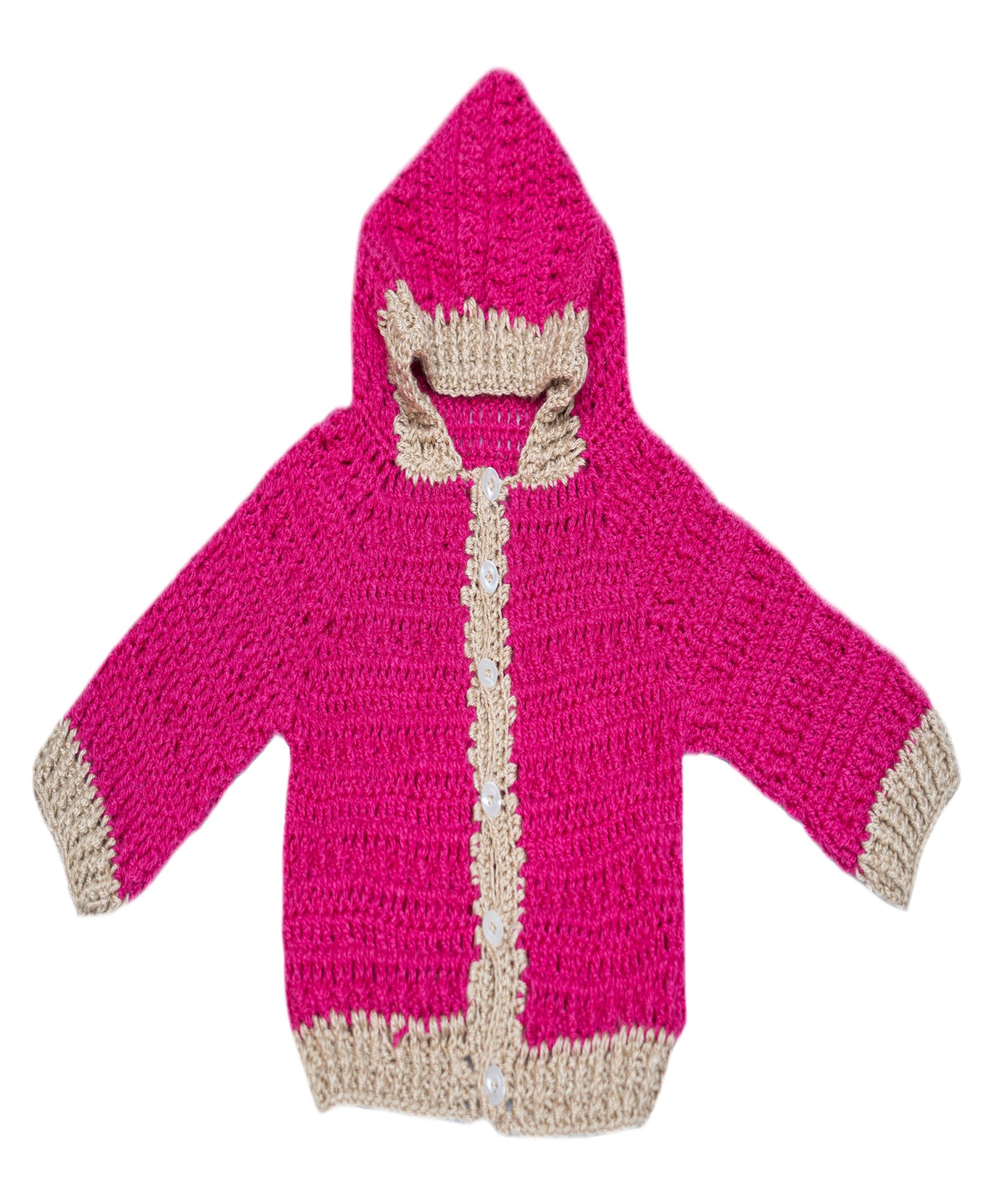 Knits & Knots Woollen Blend Full Sleeves Colour Blocked Hooded Sweater - Pink & Brown-picture-28