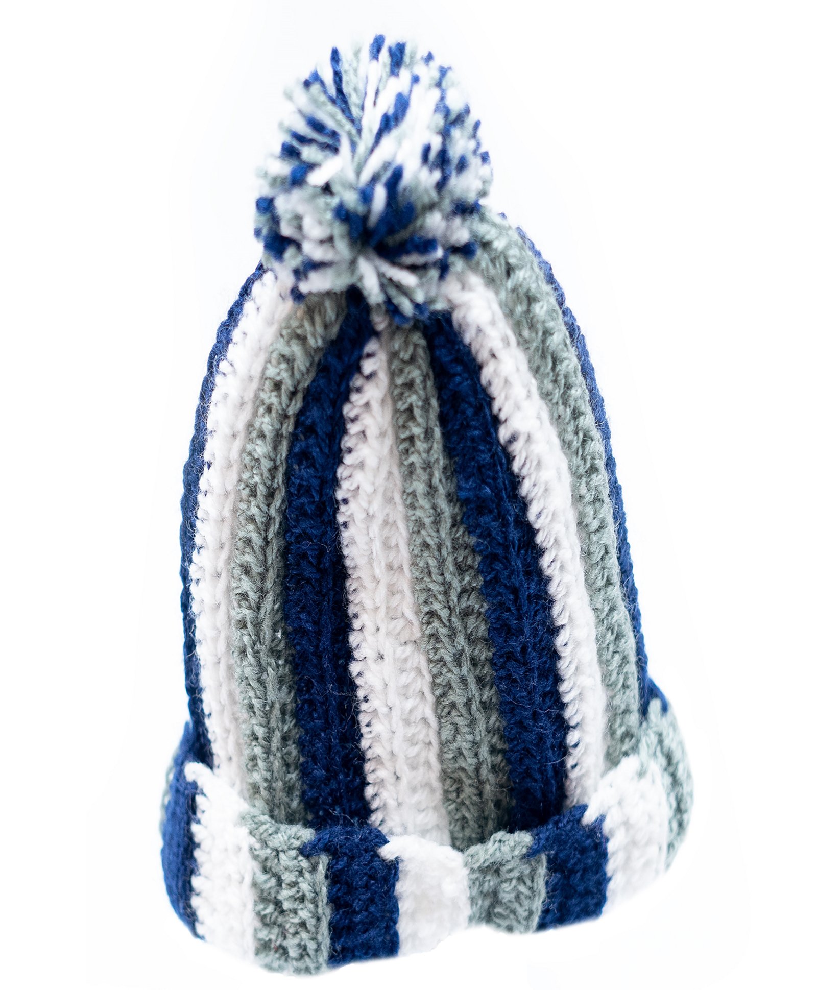 Knits & Knots Woollen Blend Striped Handmade Cap - White & Blue-image-16