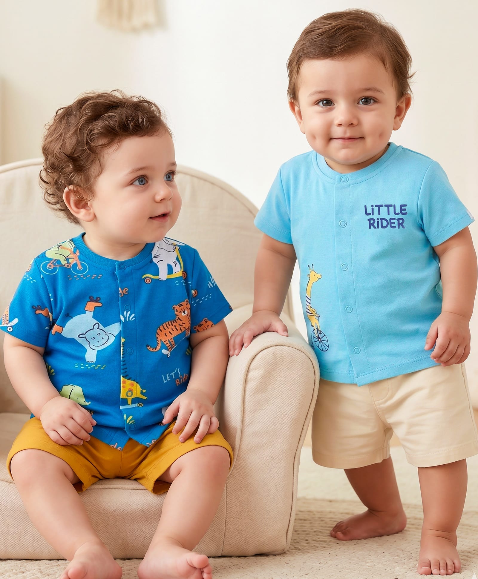 Babyoye 100% Cotton Knit With Eco Jiva Finish Half Sleeves Jhablas with Animal Print Pack of 2 - Blue-image-27