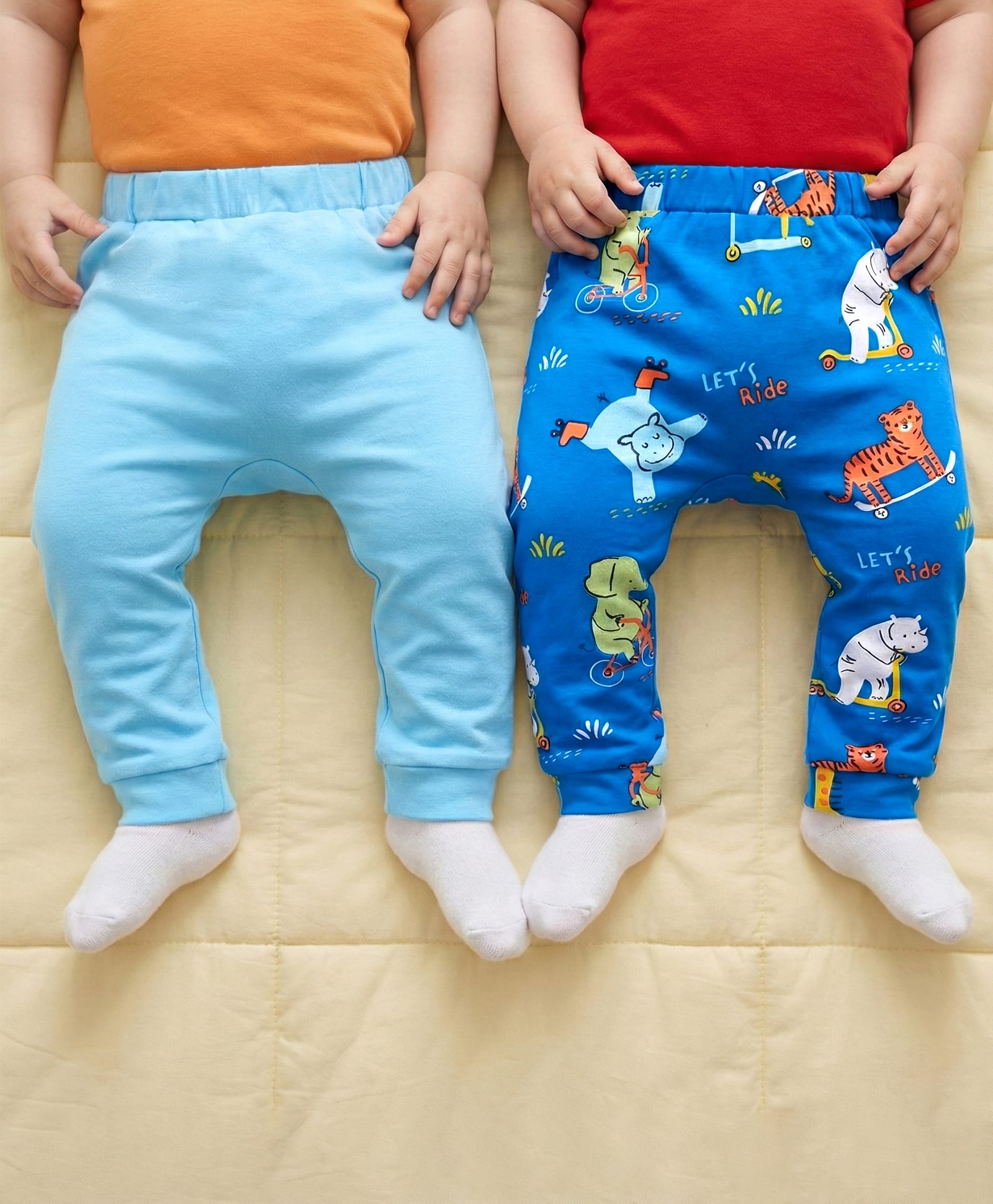 Babyoye 100% Cotton With Eco Jiva Finish Full Length Diaper Leggings with Animal Print Pack of 2 - Blue & Light Blue-picture-20