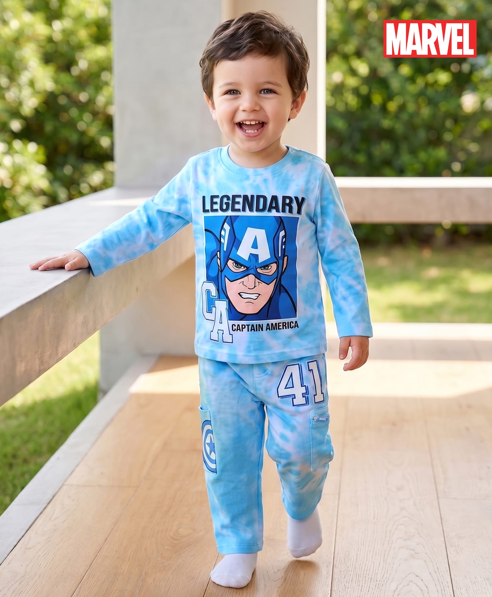Babyhug Marvel Single Jersey Knit Full Sleeves T-Shirt & Lounge Pants Set With Avengers Graphics - Light Blue-picture-19