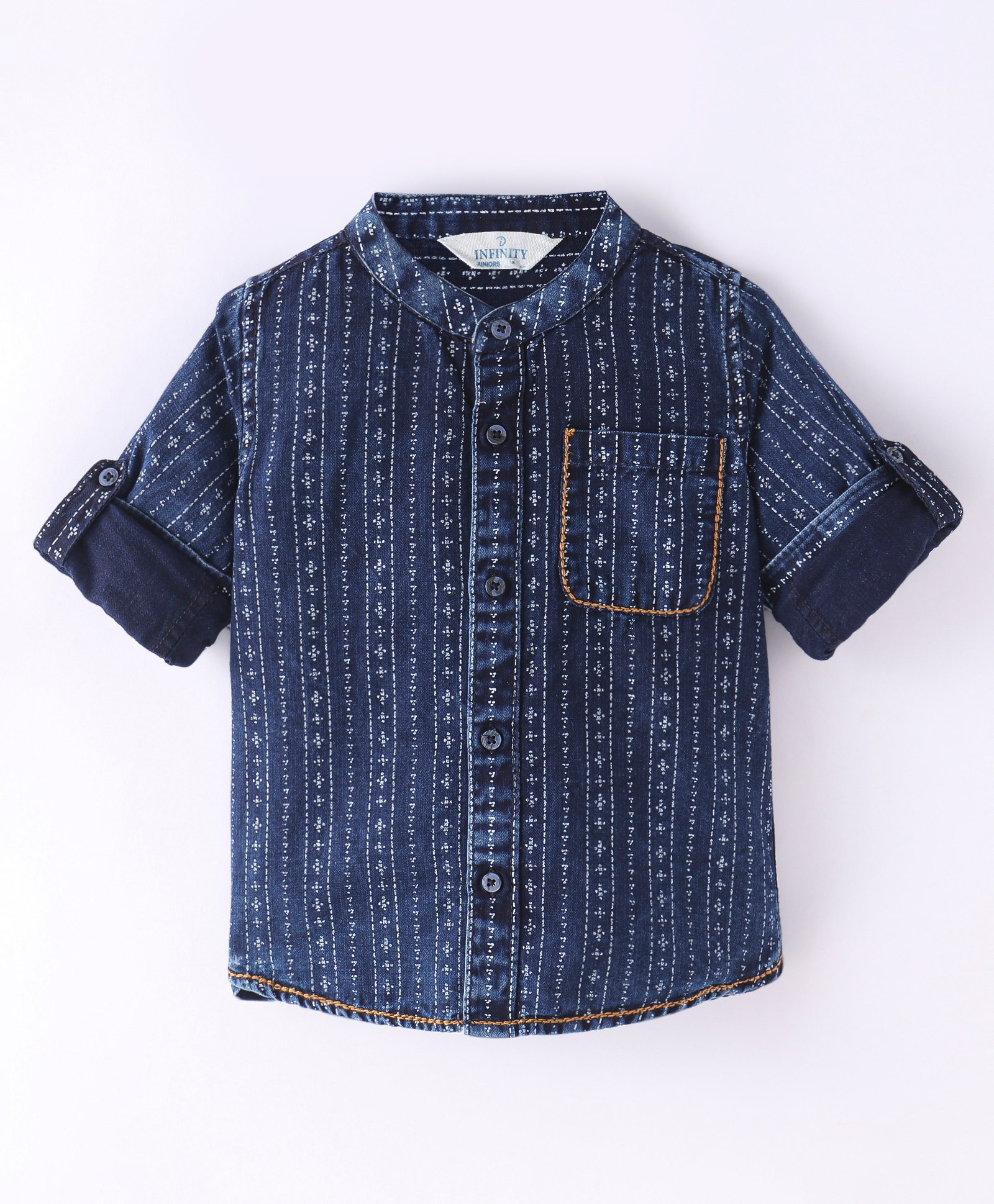 INFINITY Denim Cotton Full Sleeves Abstract Printed Shirt - Navy-picture-17