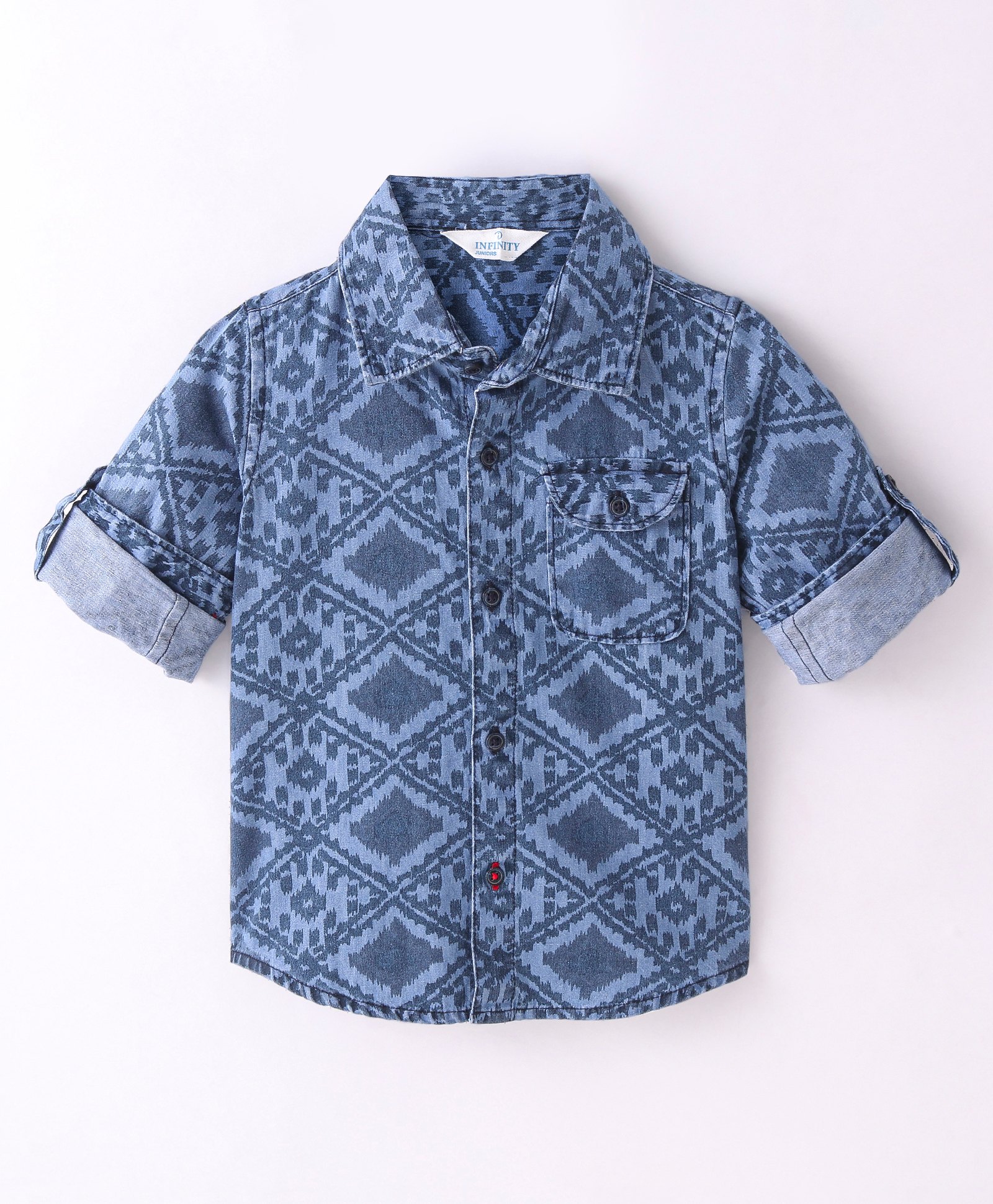 INFINITY Denim Cotton Full Sleeves Abstract Printed Shirt - Blue-picture-21