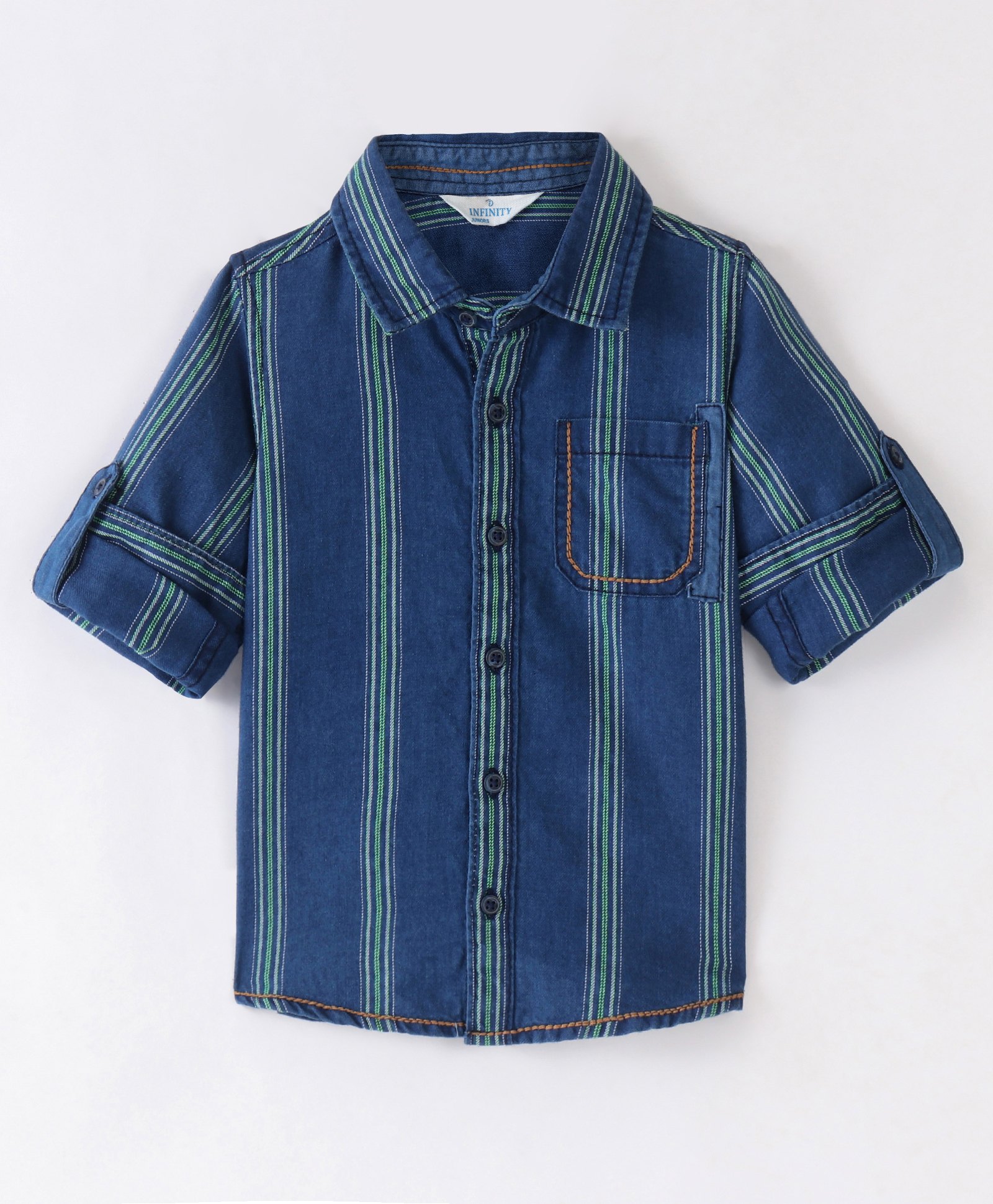 INFINITY Indigo Full Sleeves Stripes Shirt - Blue With Green-image-47