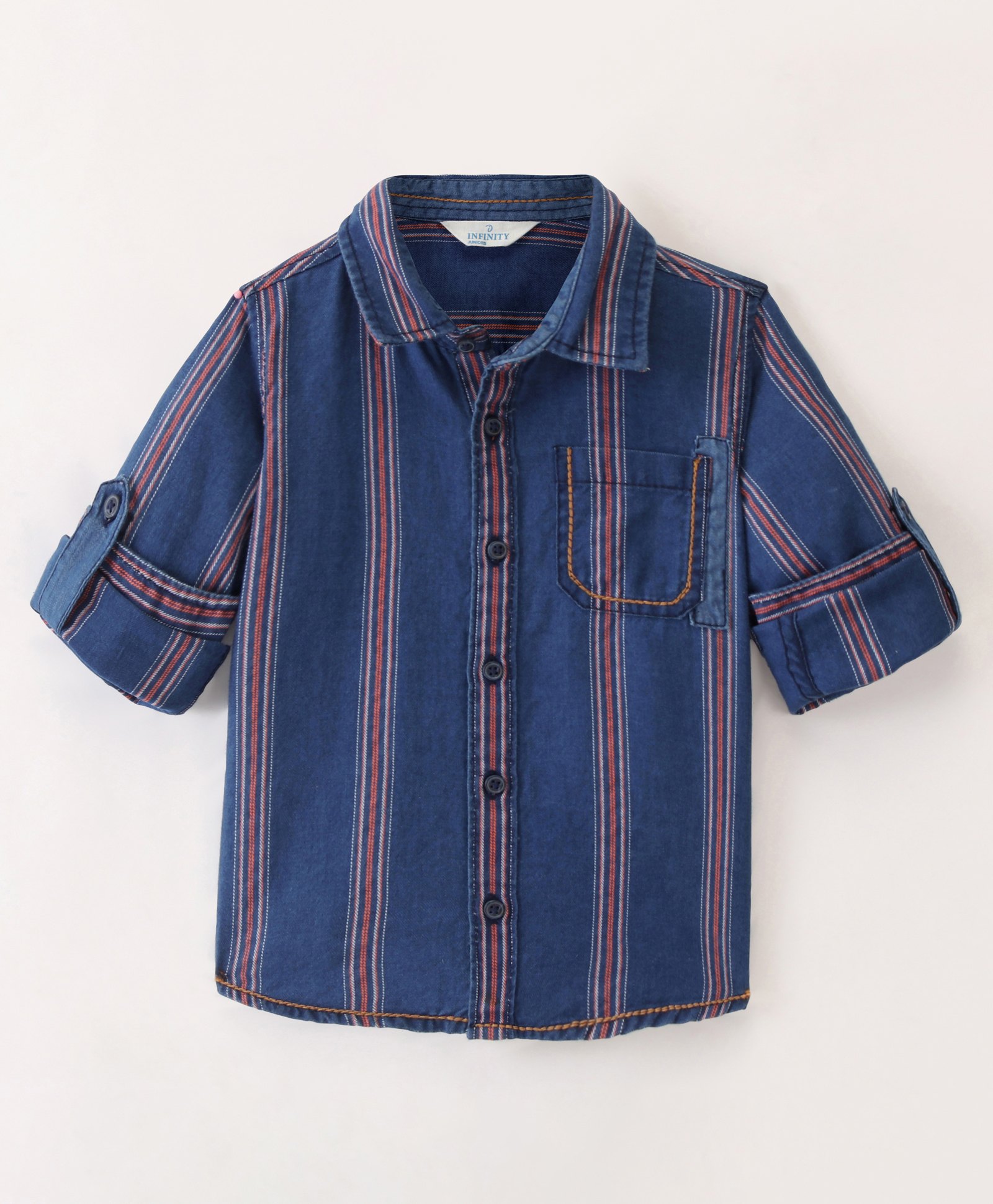 INFINITY Full Sleeves Stripes Shirt - Blue With Red-picture-28