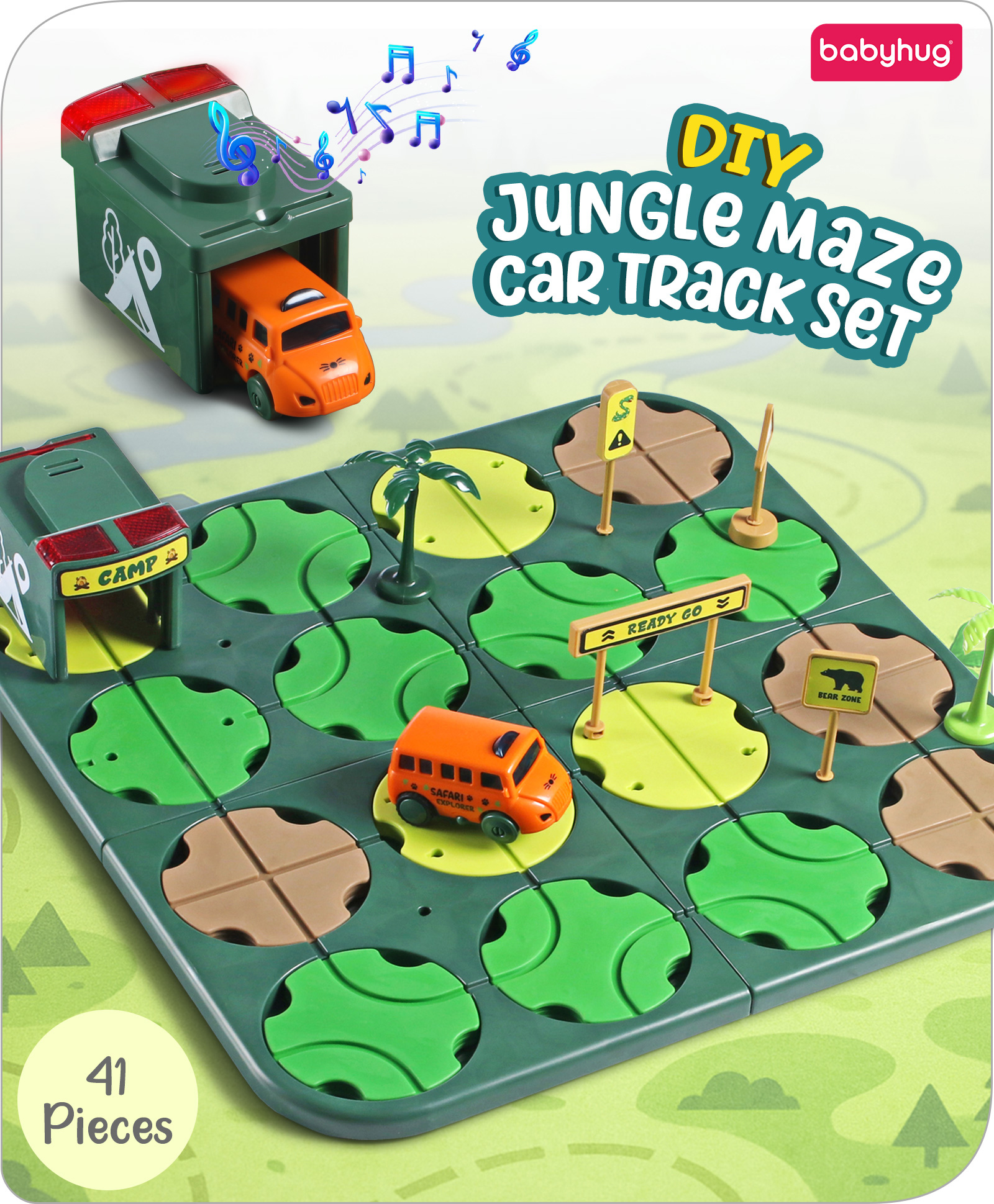 Babyhug Premium DIY Jungle Maze Track Set With 41 Pieces Interactive | Customizable | Jungle Maze Game - Green