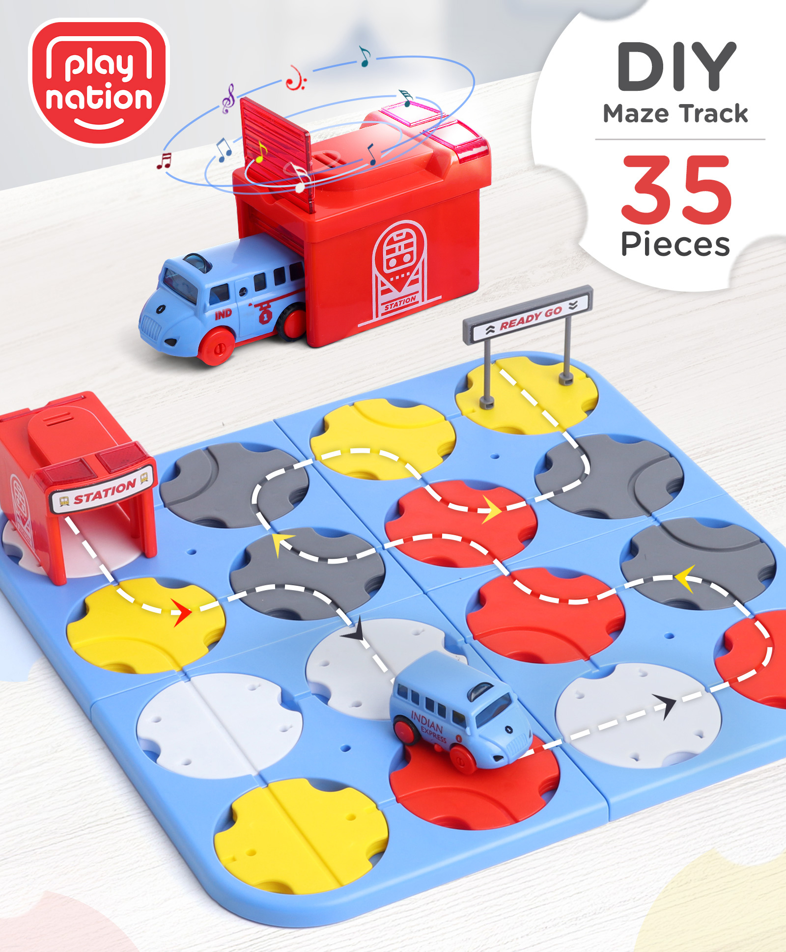 Play Nation Premium DIY Indian Express Maze Track Set Customizable Train Puzzle Blue -35 Piece