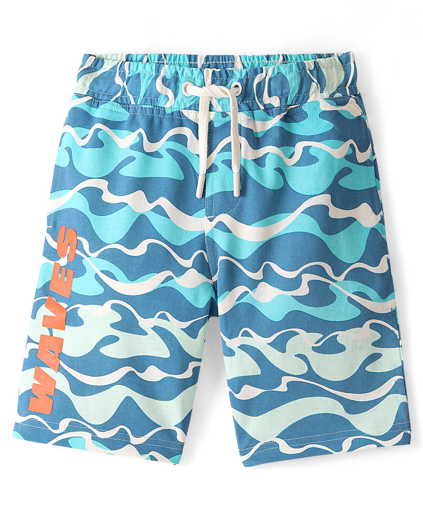 Pine Kids Above Knee Length Shorts With Sea Waves Print - Blue-picture-13