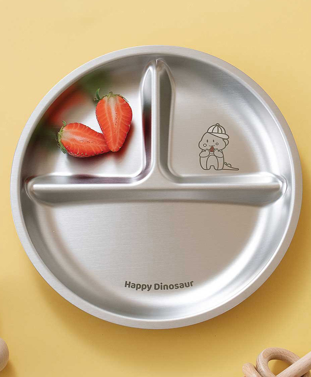 Basil Stainless Steel 3 Compartments Wheel Plate for Kids-Dino-image-25