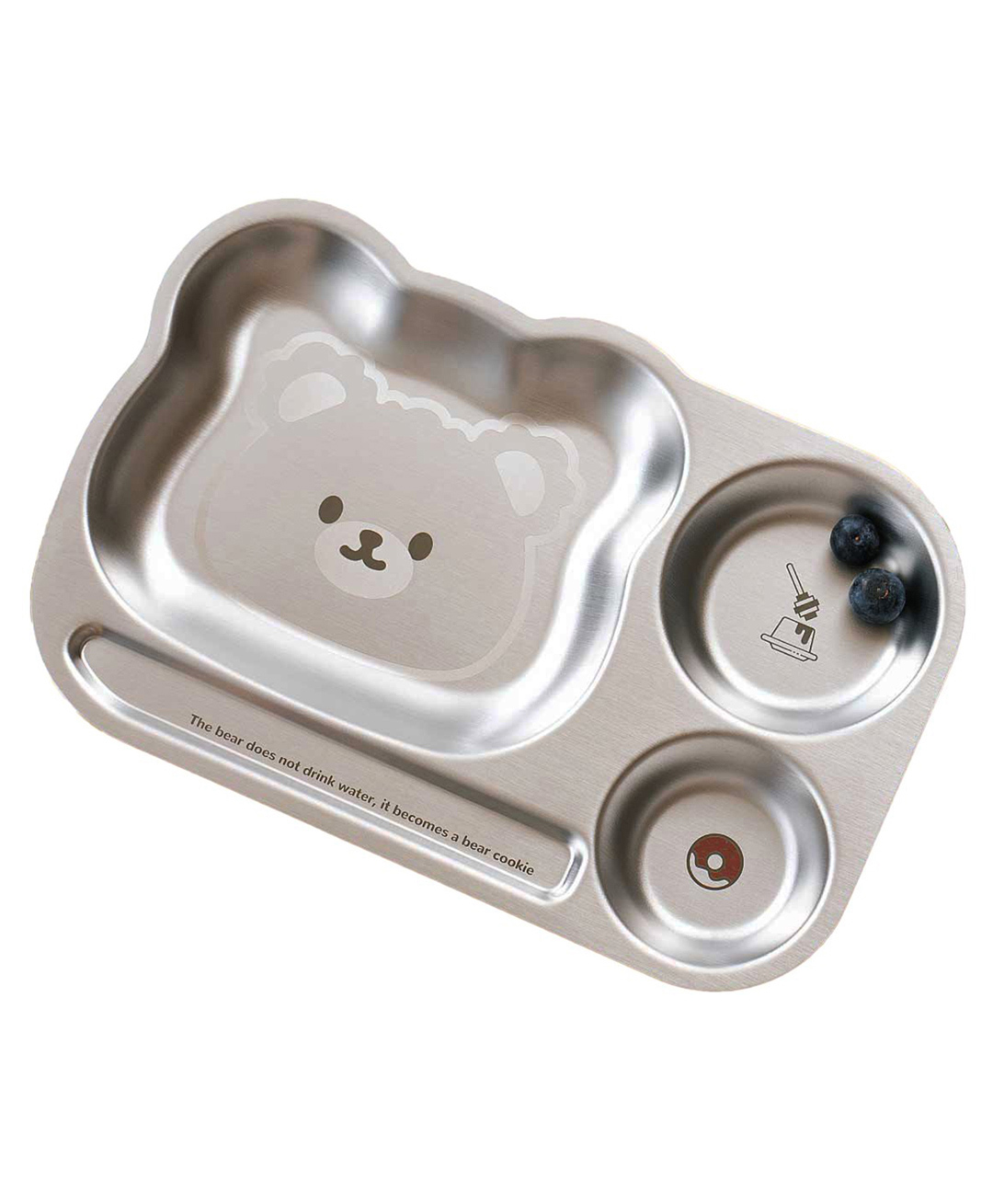 Basil Stainless Steel 3 Compartments Funky Dinner Plate for Kids-Bear-image-17
