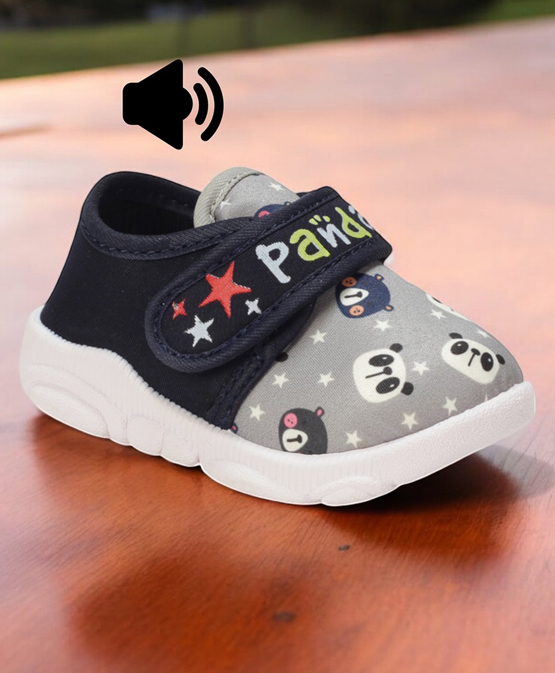 Lil Lollipop Mesh Panda Designed Velcro Closure Musical Shoes - Grey-picture-17