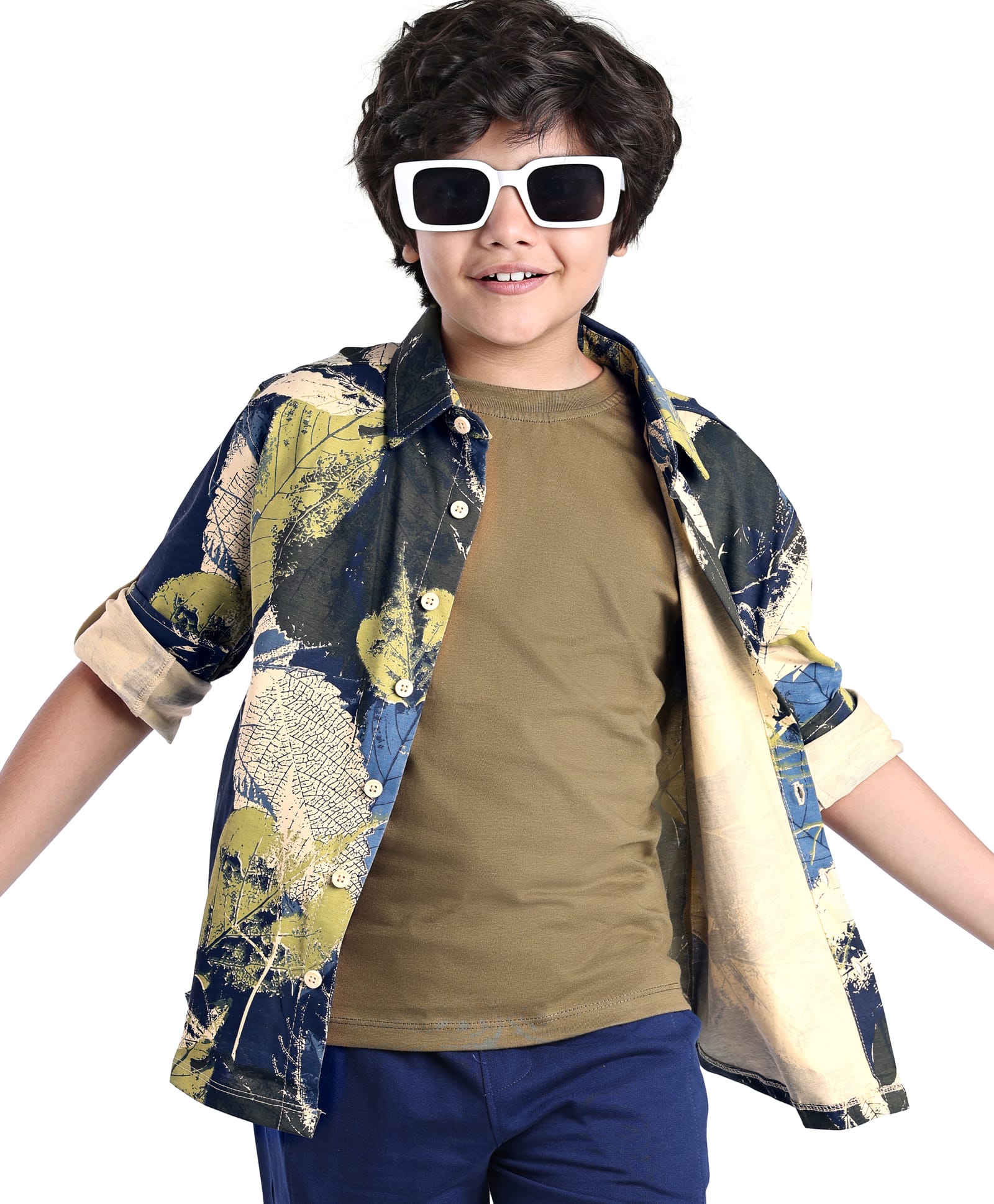 ollington st. OLLINGTON ST Full Sleeves Printed Shirts with Inner Tee - Olive-picture-22