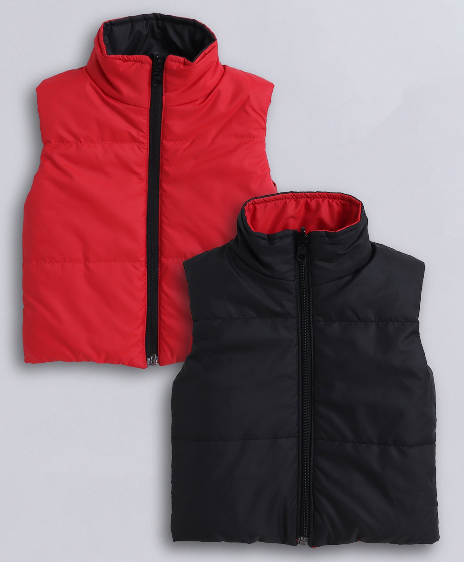 Taffykids Sleeveless Solid Crop Puffer Reversible Jacket - Black & Red-image-3