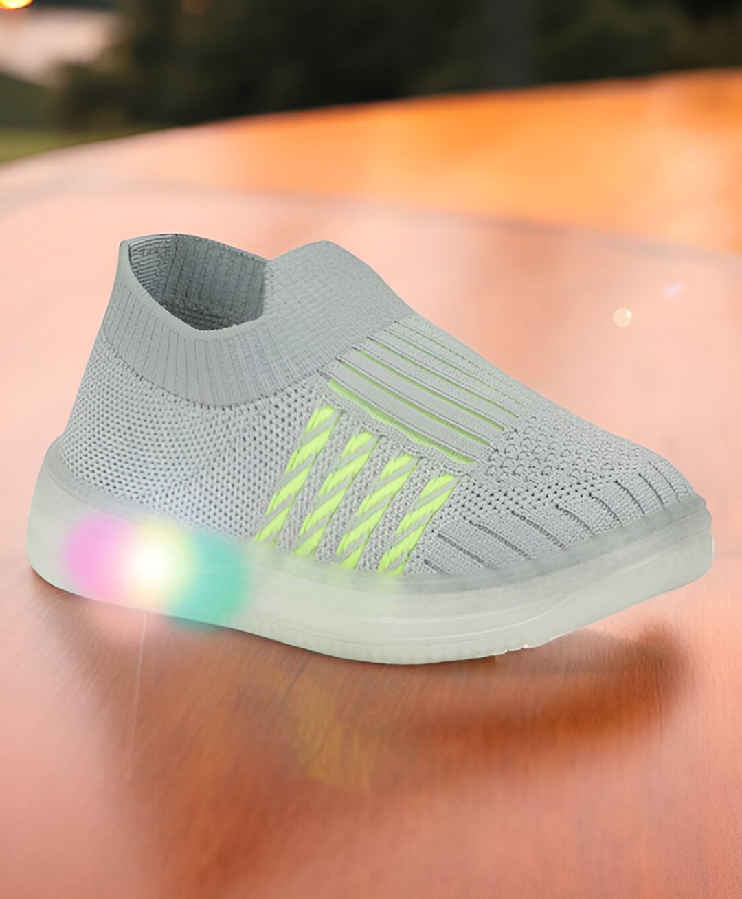 Lil Lollipop Mesh Detailed Striped Design Slip On LED Shoes - Grey-image-24