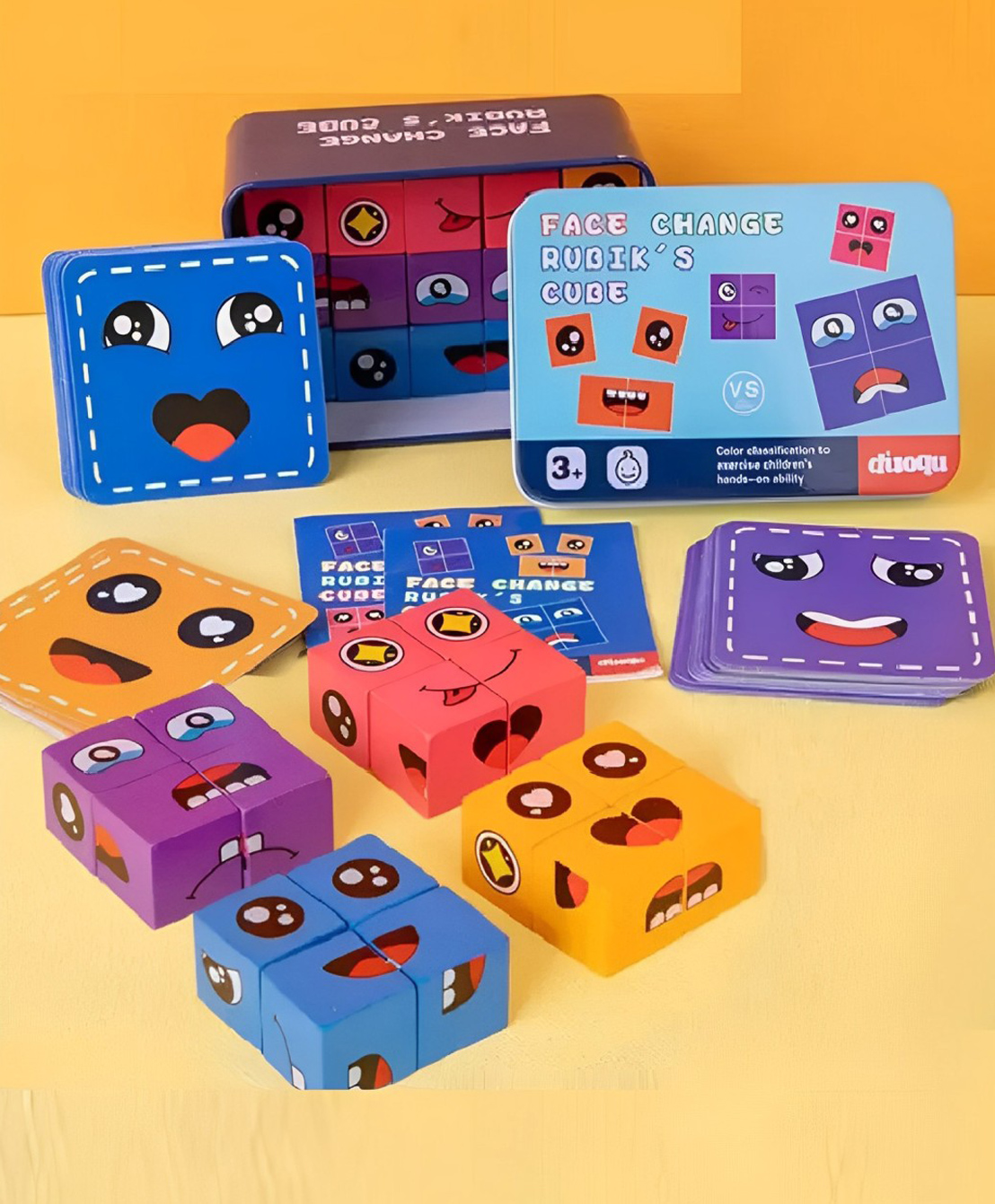 ADKD Face Changing Emoji Cube Puzzle Block for Kids Matching Block Puzzle Games Expression Toy with Cards - Multicolor-image-31