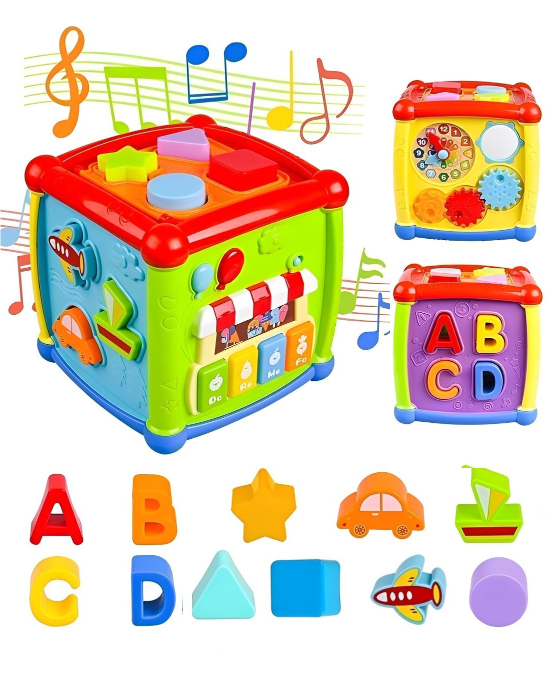 ADKD Musical 6 in 1 Learning Shape Sorter Activity Cube with Music & Lights Educational Toys with 11 Blocks - Multicolor-image-7