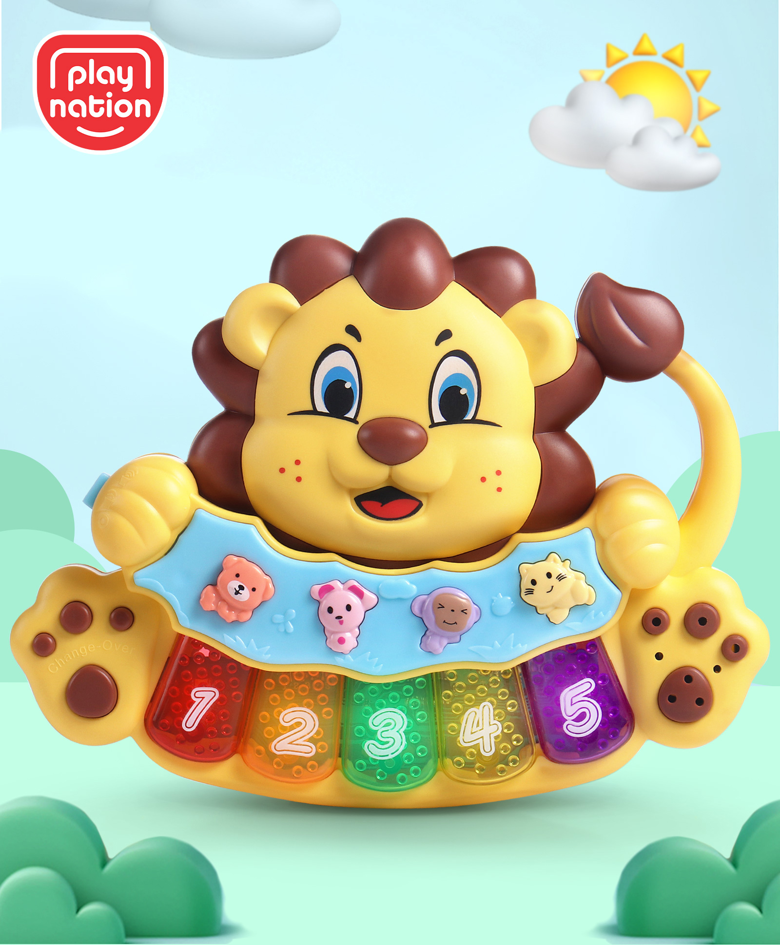 play nation Play NationPremium Musical Lion Piano Toy With Flashing Light Sound Effects of Animal - Yellow-picture-3