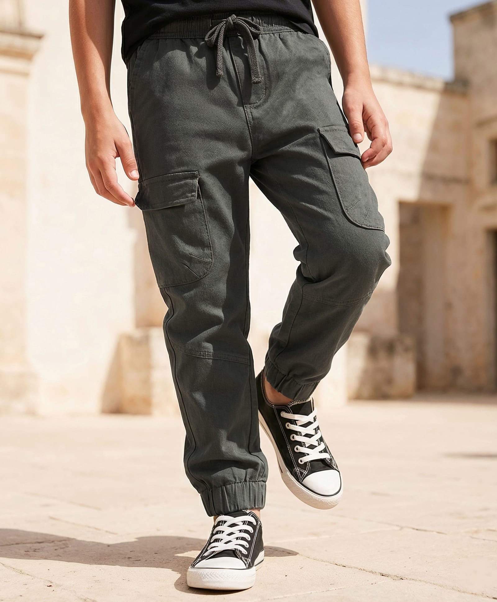 Pine Kids Cotton Elastane Woven Full Length Solid Color Trouser - Olive Green-picture-38