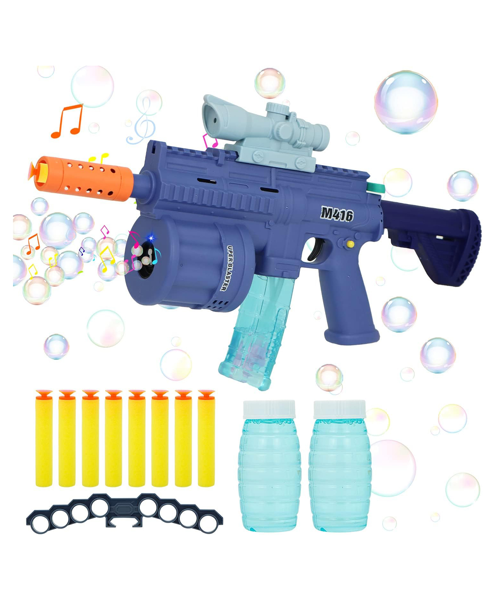 MUREN 3 in 1 Toy Gun for Soft Bullet Blaster with Bubble Maker Gun Toy & Light Music Blaster Gun Toy - 8 Foam Darts-image-22