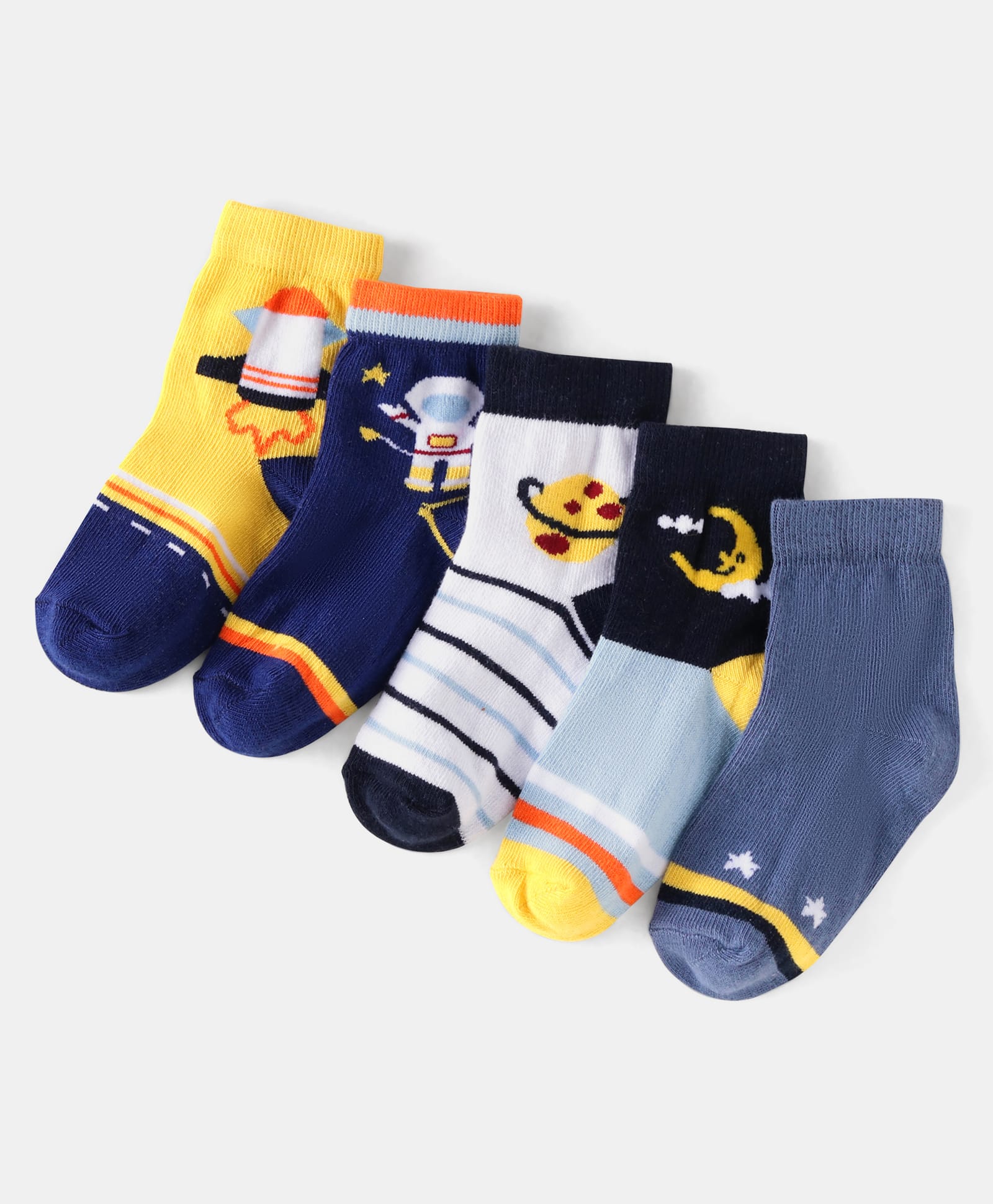 Cute Walk by Babyhug Knit Ankle Length Anti Bacterial Socks with Space Design Pack of 5 - Multicolor-image-29