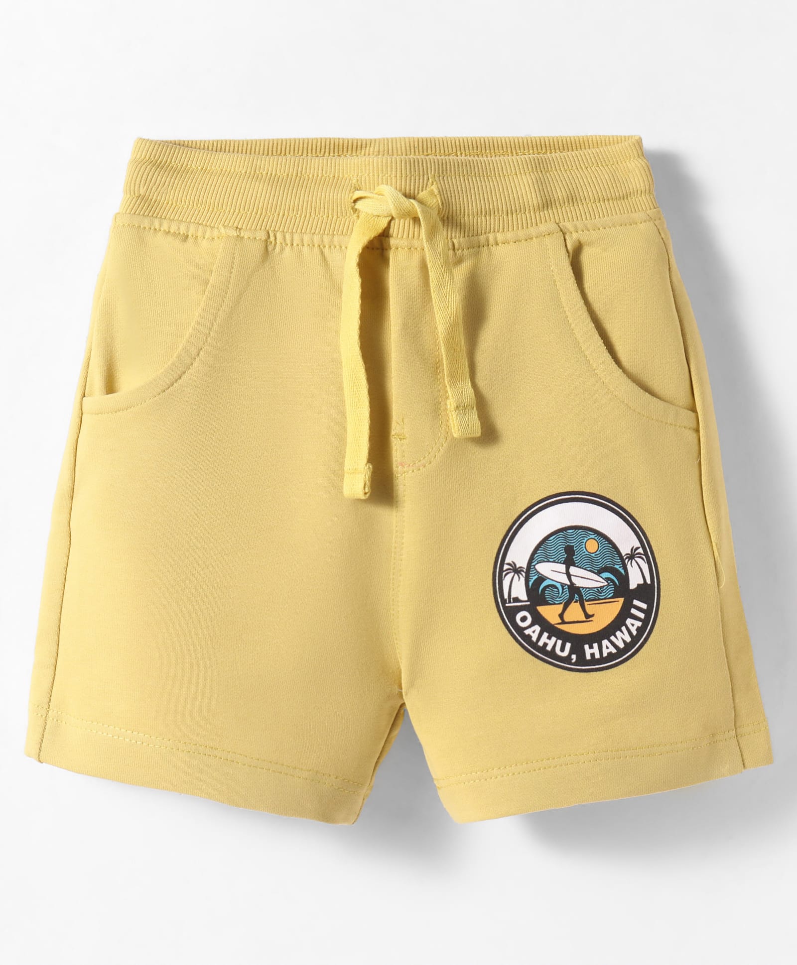 CUCUMBER Cotton Knit Knee length Shorts with Text Print - Yellow-picture-24