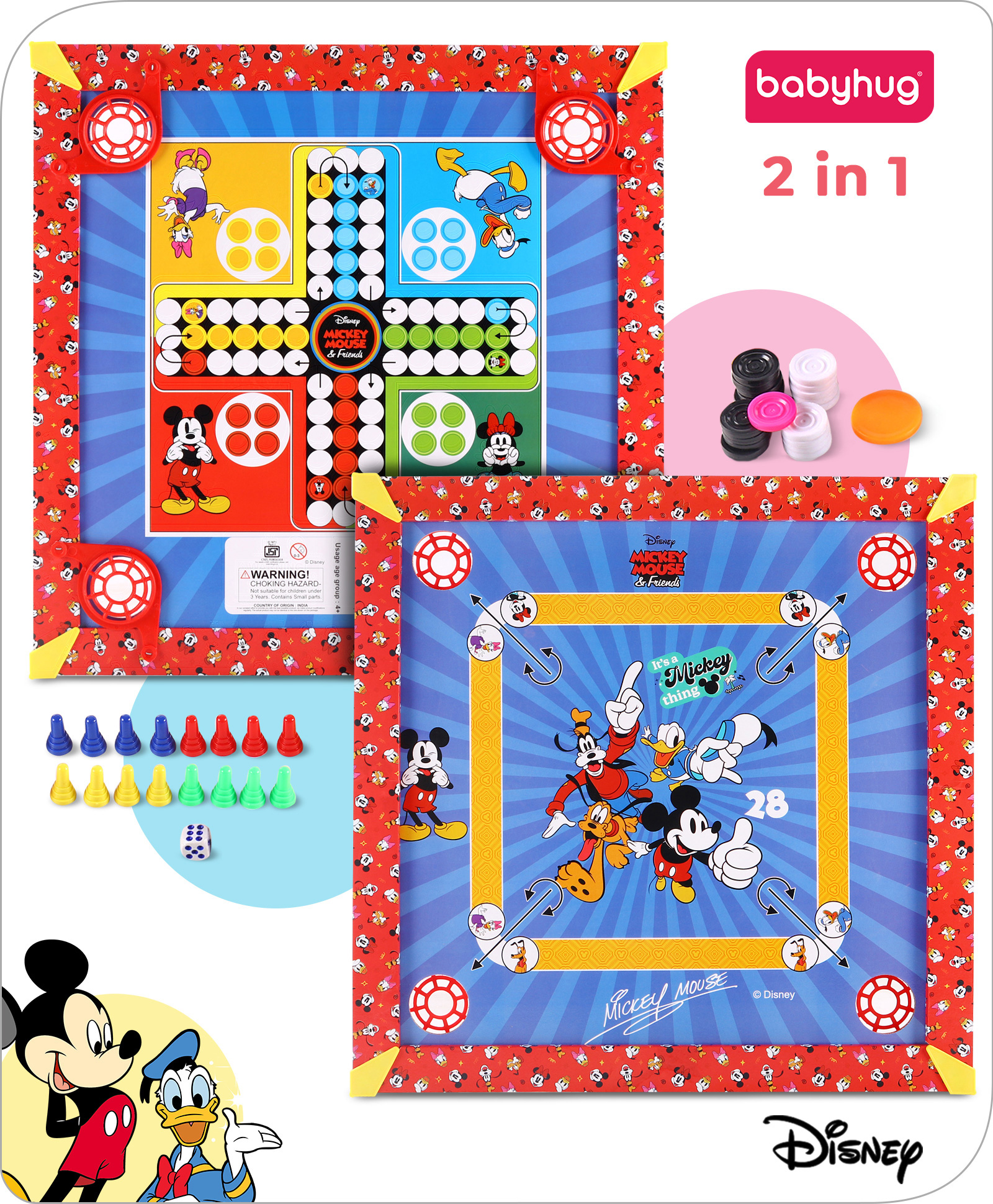 Babyhug Disney 2 in 1Mickey Theme Carrom Board and Ludo Game - Blue