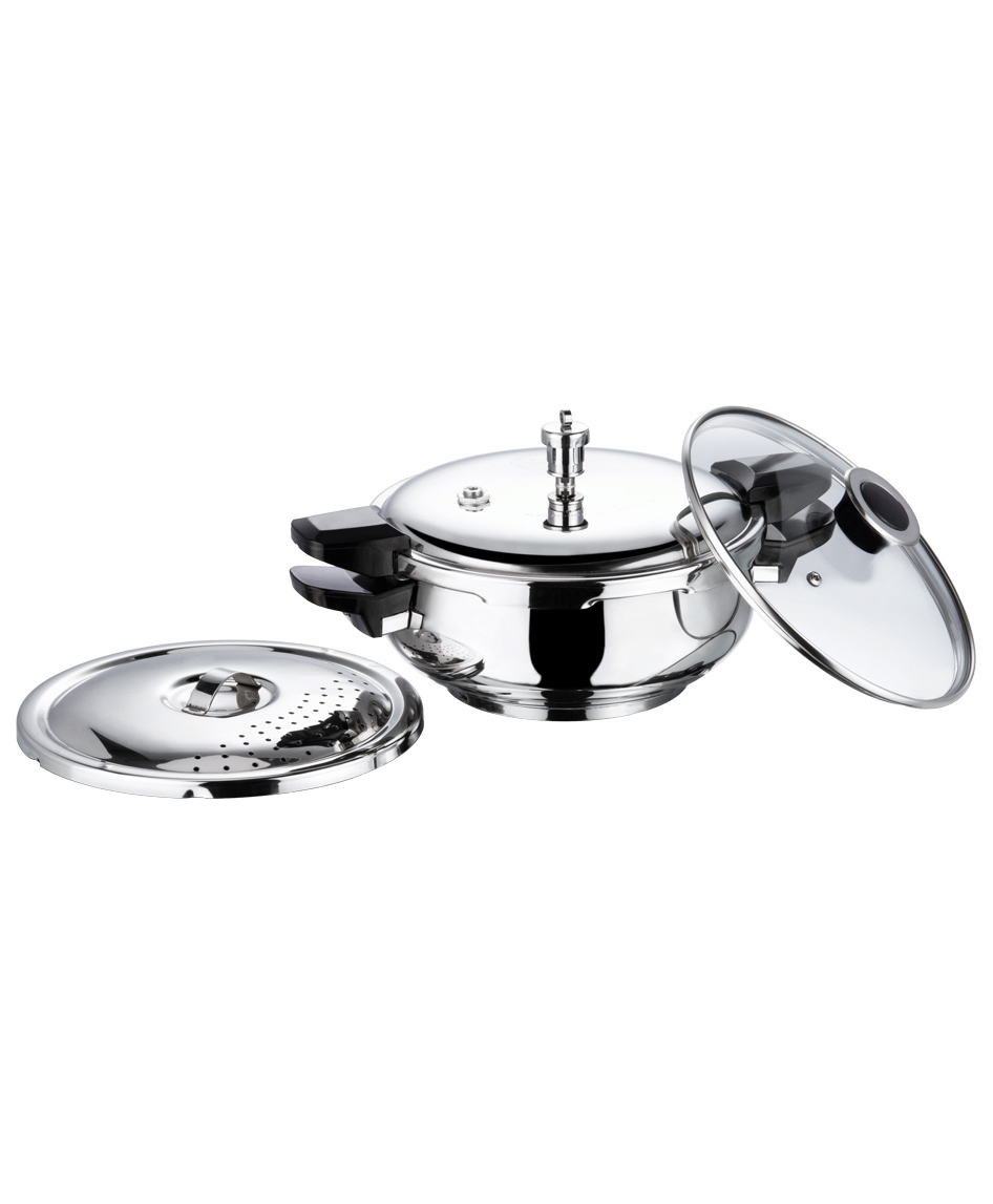 Vinod 18/8 Stainless Steel Magic Pressure Cooker - 3.5 Ltrs with Strainer & Glass Lid (Induction Friendly)-picture-10