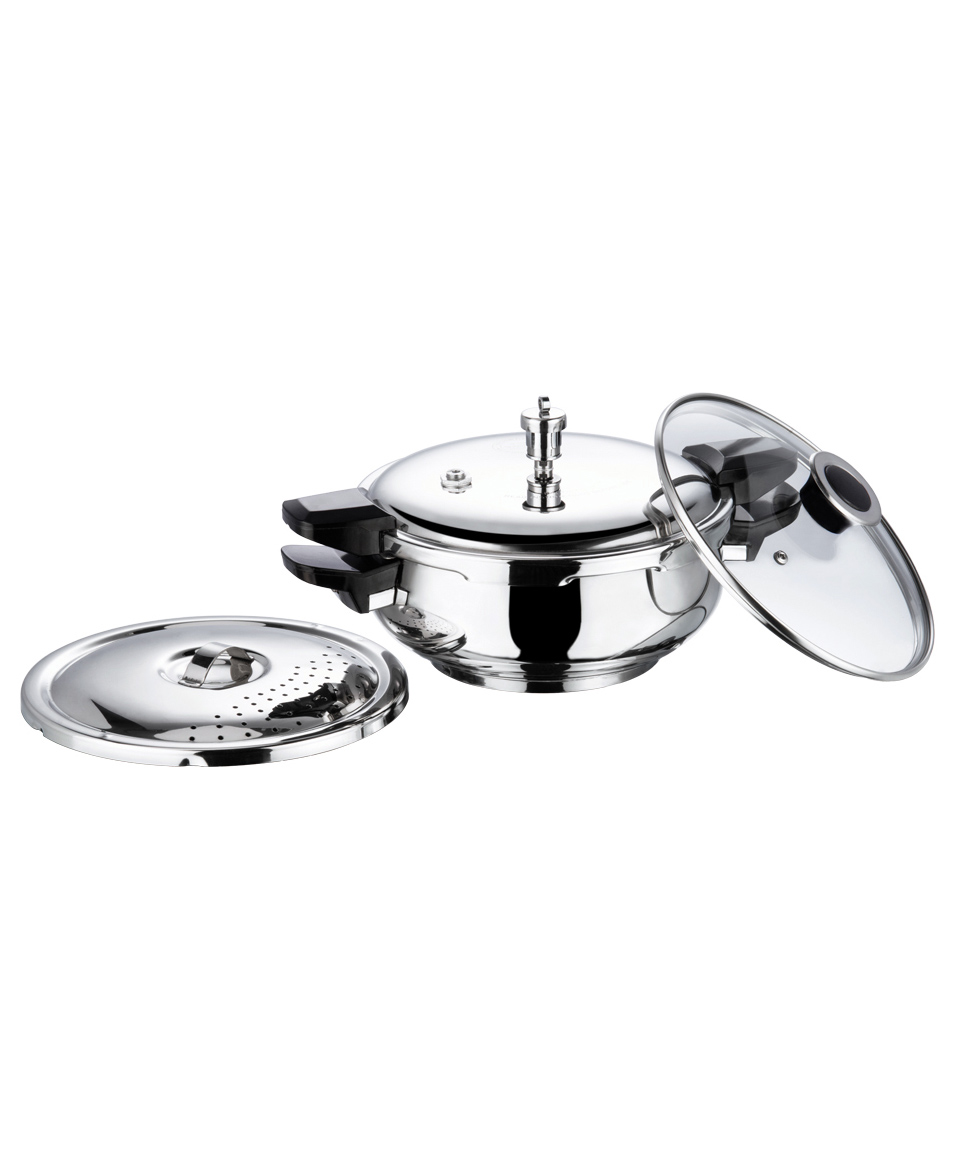 Vinod 18/8 Stainless Steel Magic Pressure Cooker - 5.5 Ltrs with Strainer & Glass Lid (Induction Friendly)