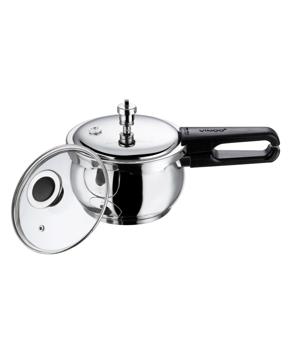 Vinod 18/8 Stainless Steel Splendid Plus Handi Shape Outer Lid Pressure Cooker - 1.5 L with Extra Glass Lid (Induction Friendly)-image-40
