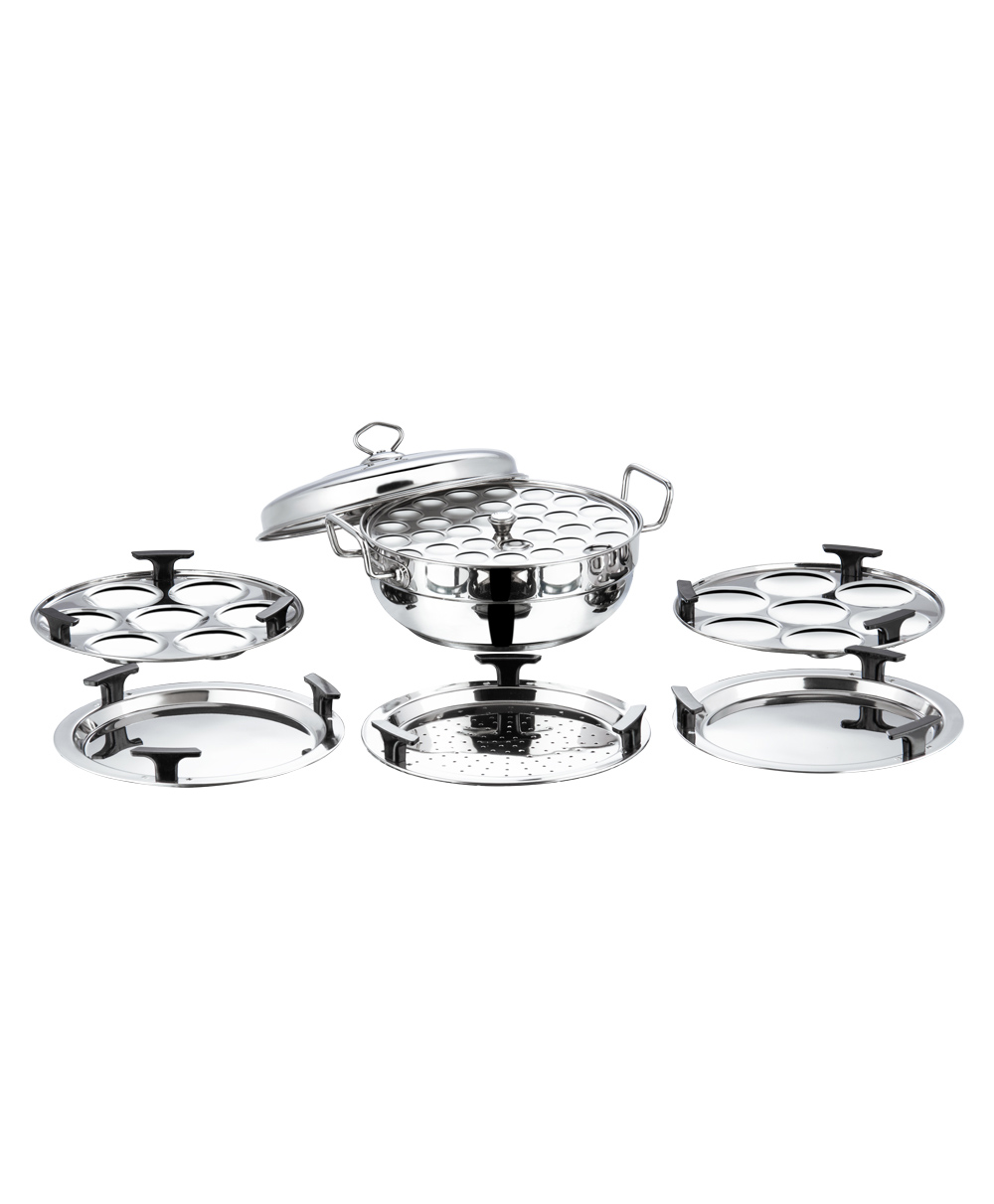 Vinod Stainless Steel 7 Pcs Deluxe Multi Kadai w/Lid & 6 Plates(2-Idli,2-Dhokla,1-Patra,1-Mini Idli)-picture-12