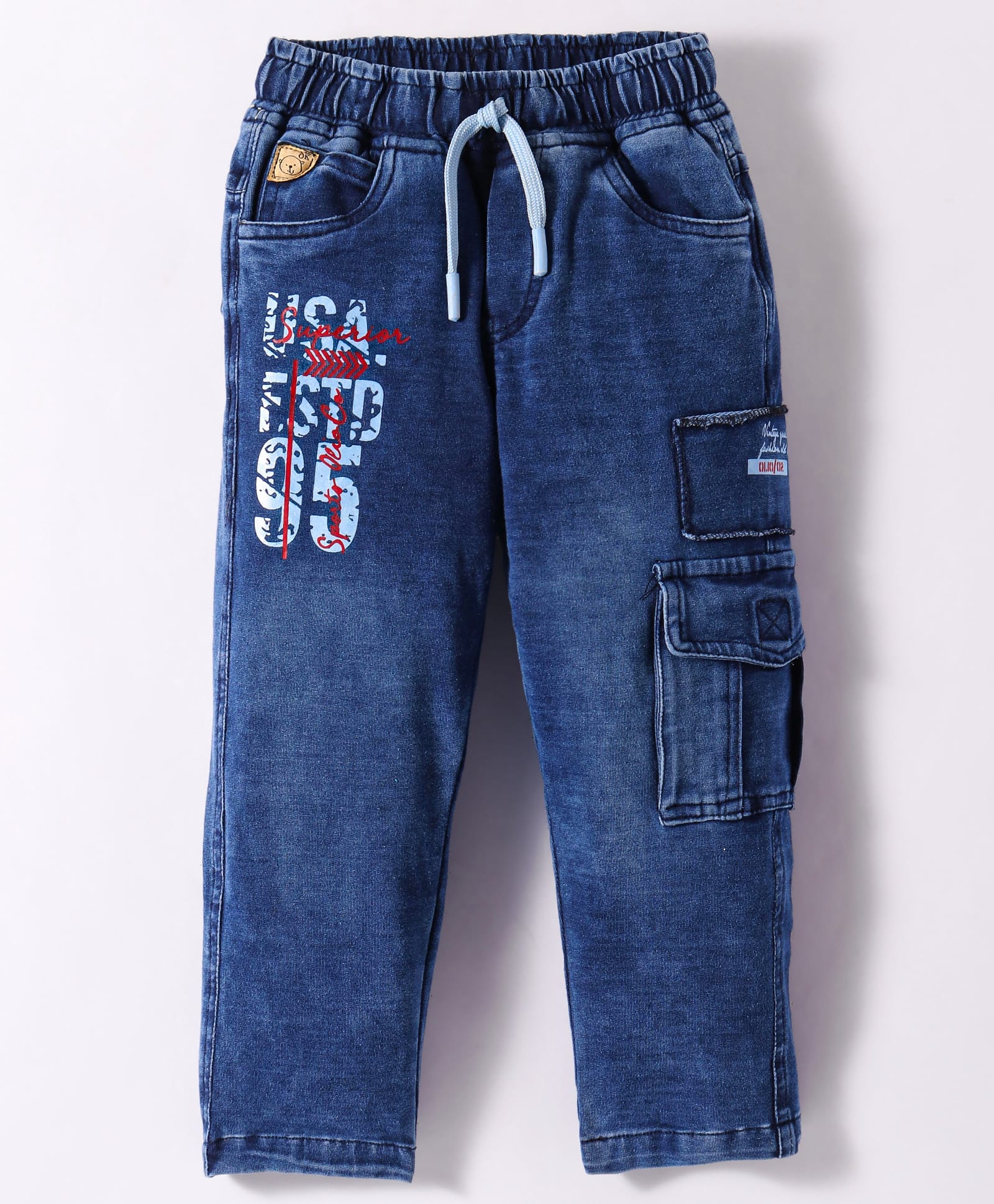 Olio Kids Denim Full Length Text Print Jeans - Blue-picture-18
