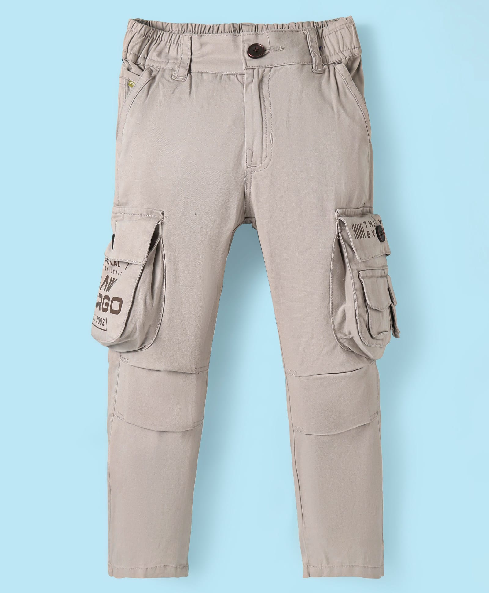 Olio Kids Cotton Woven Full Length Trousers with Cargo Pockets - Grey-picture-12