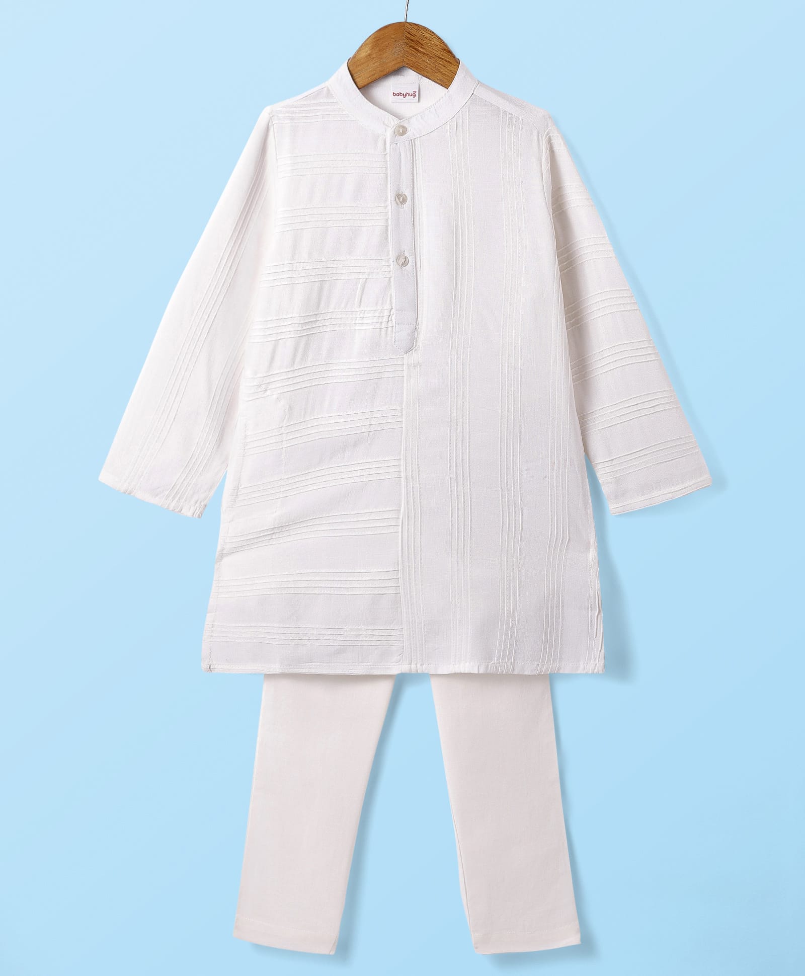 Babyhug Cotton Woven Full Sleeves Solid SelfEmbroidered Kurta Pyjama Set - White-picture-12