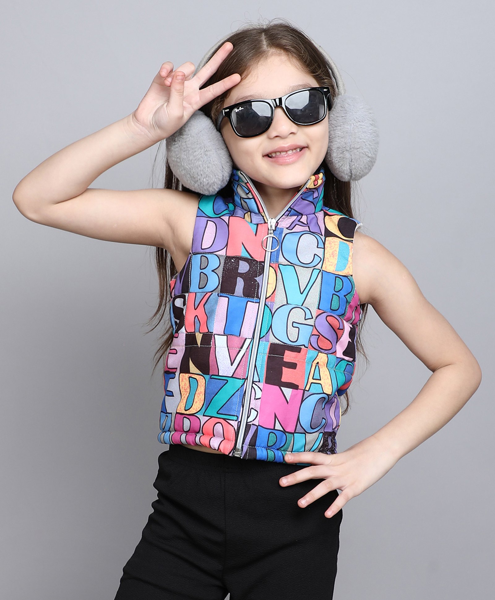 taffykids Taffyikids Sleeveless Alphabets Printed Zipper Jacket - Multi Colour-picture-35