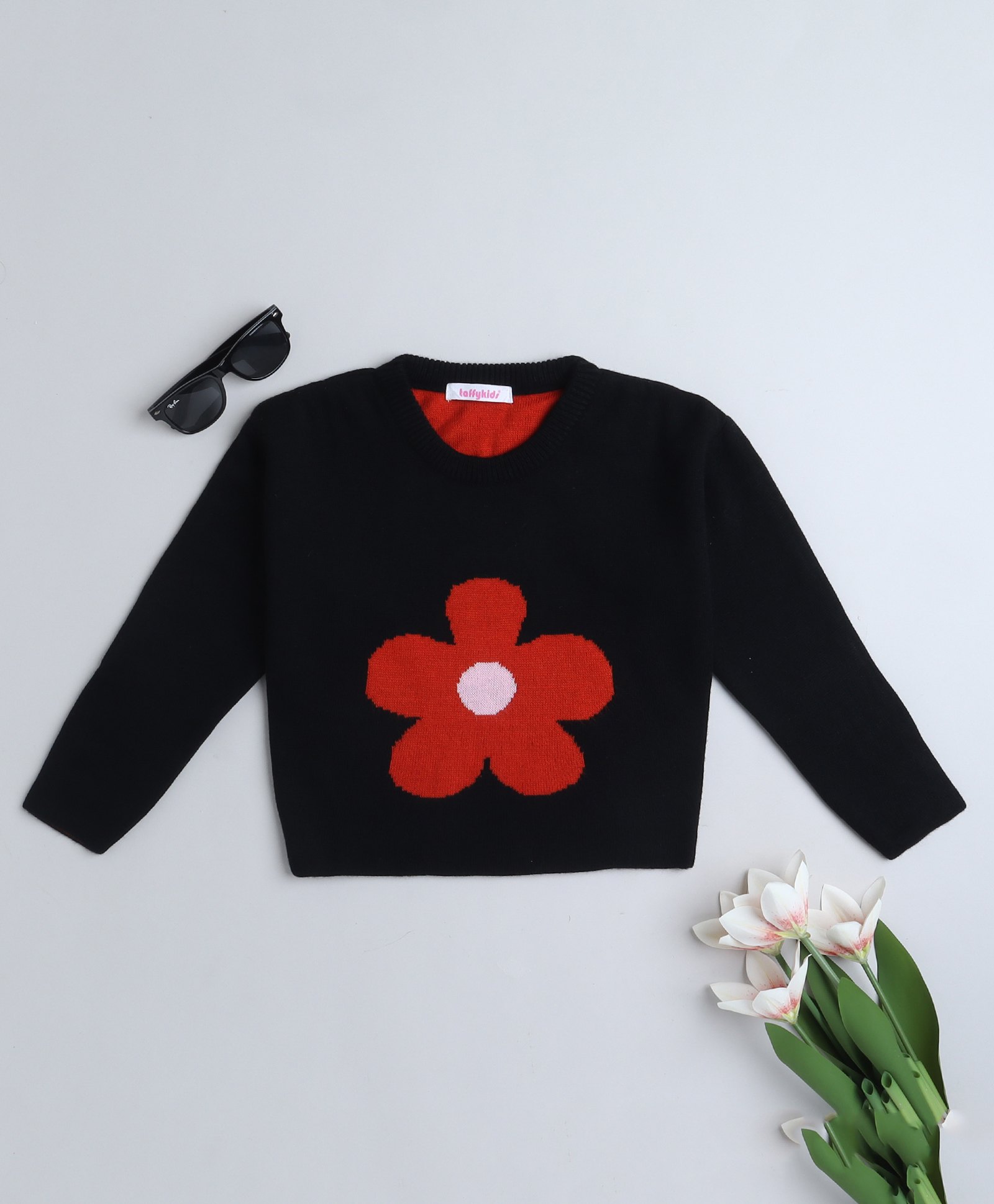 Taffykids Full Sleeves Floral Designed Pullover Sweater - Multi Colour-picture-33