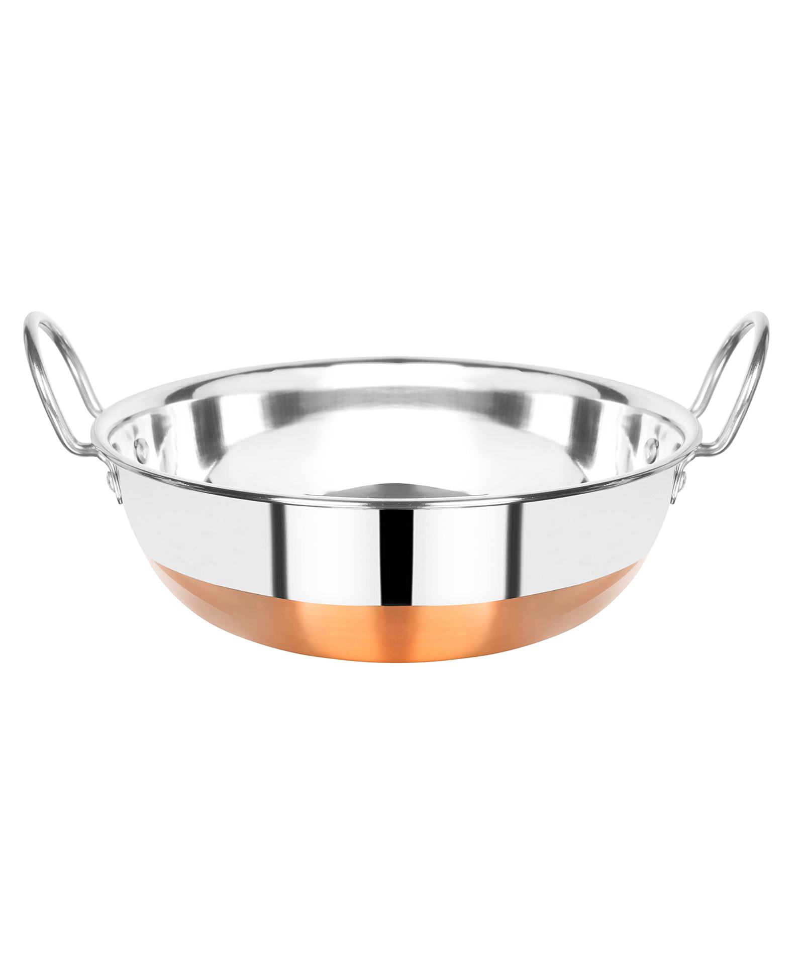 Omega Stainless Steel Copper Bottom Kadai - 19.5 cm, 1.2 Ltrs (10",22G) | Gas Stove Friendly-image-32