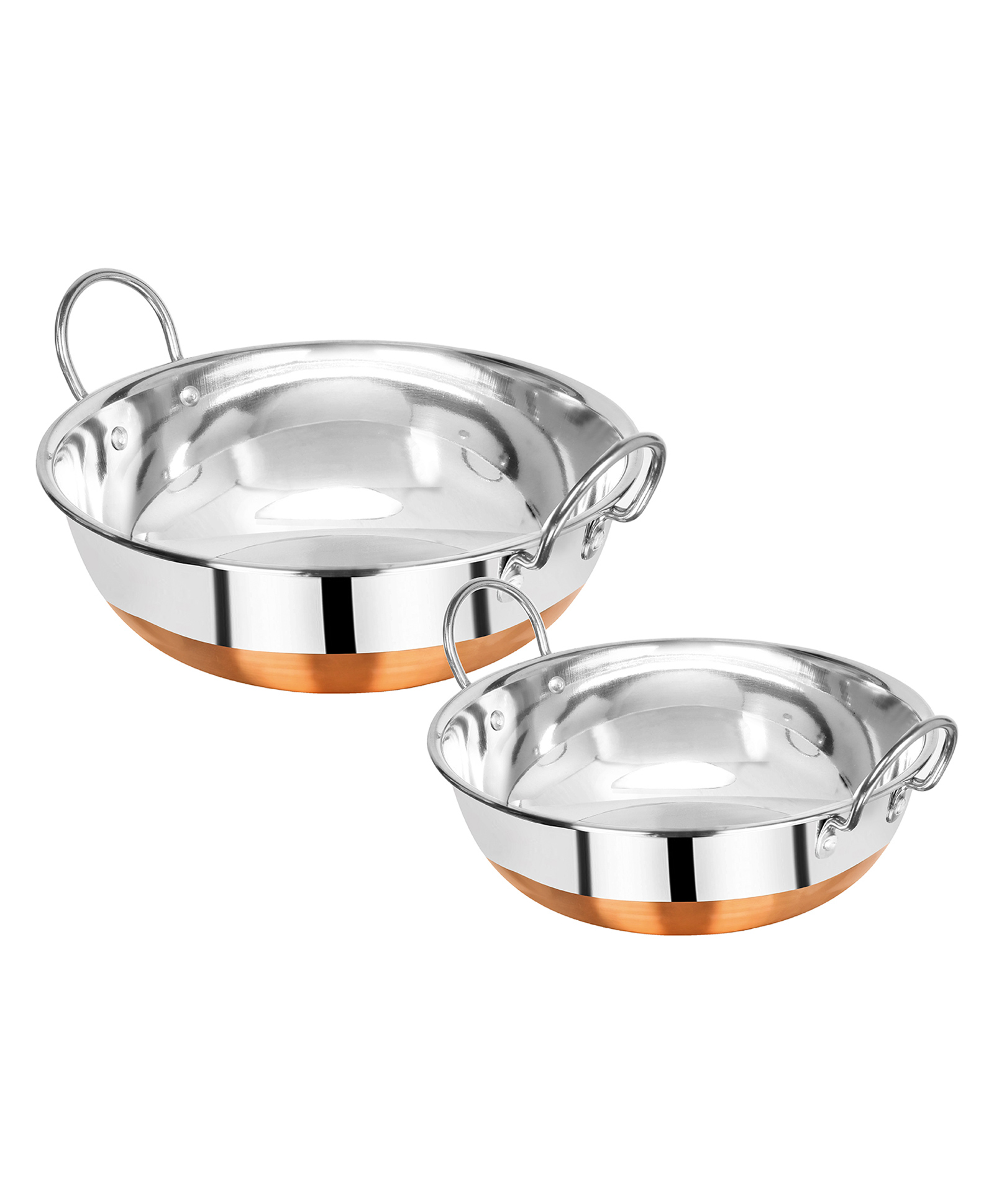 Omega Stainless Steel Copper Bottom Kadai - Set of 2 (1.2 Litre, 1.6 Litre)-image-13