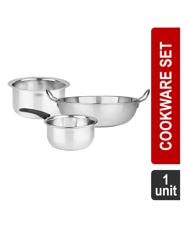 Omega Stainless Steel Flat Bottom Cookware-Set of 3(Tope-1L,Saucepan-1.3L,Kadai-1.9L)-image-26