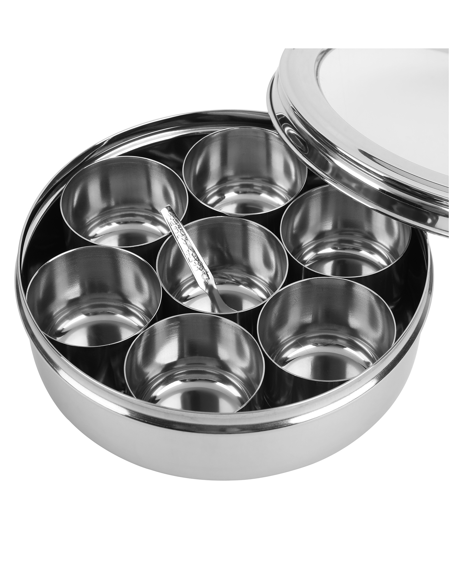 Omega Stainless Steel Masala Dabba/Spice Box with 7 Containers & Spoon - 1.3L (11" )-image-29