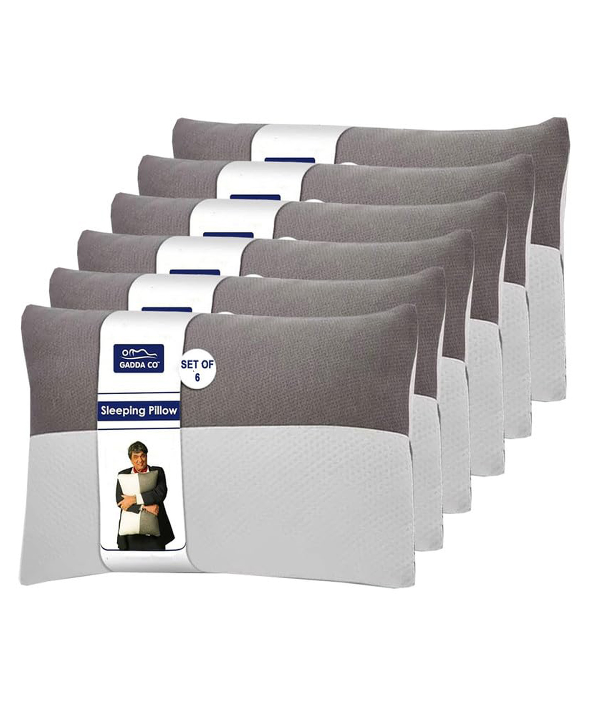GADDA CO Height Adjustable Hollow Fiber Sleeping Pillow with Zip, Set of 6 fiber Pillow (27x16 Inch, White and Grey) 6 Months Warranty-picture-12