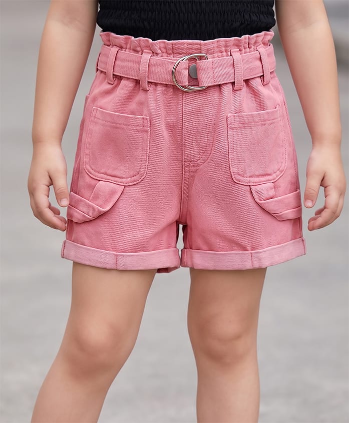 Mark & Mia Denim Washed Shorts with Fabric Belt - Pink-picture-11