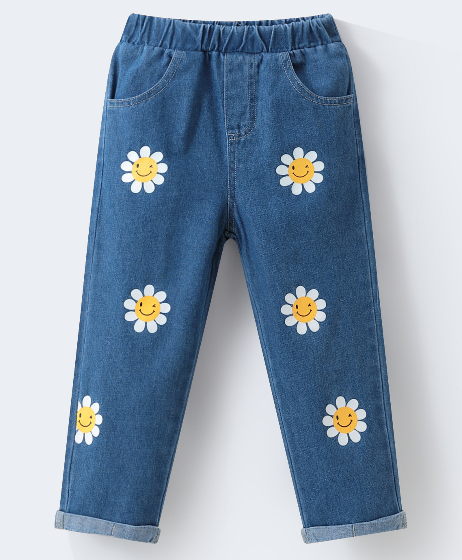 Mark & Mia Denim Full Length Washed Jeans with Floral Print - Blue-picture-10