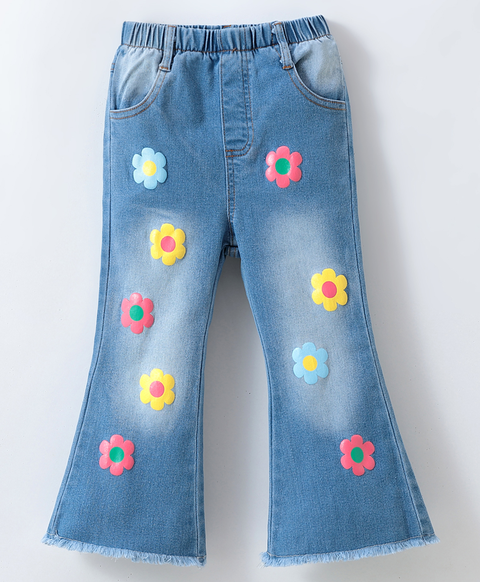 Mark & Mia Full Length Washed Boot Cut Denim Jeans With Floral Applique - Blue-picture-20