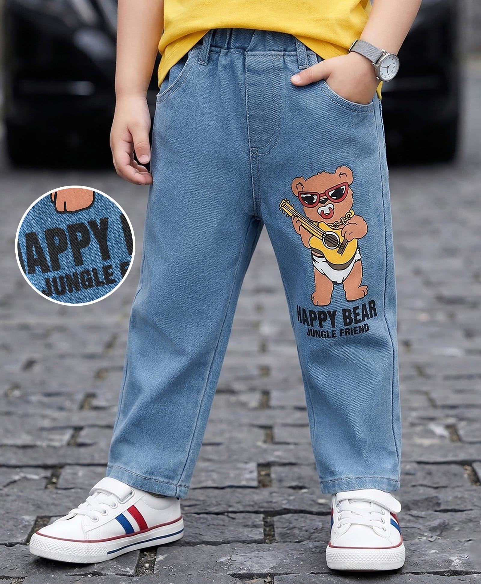Mark & Mia Denim Full Length Washed Jeans with Animal Print - Blue-picture-37