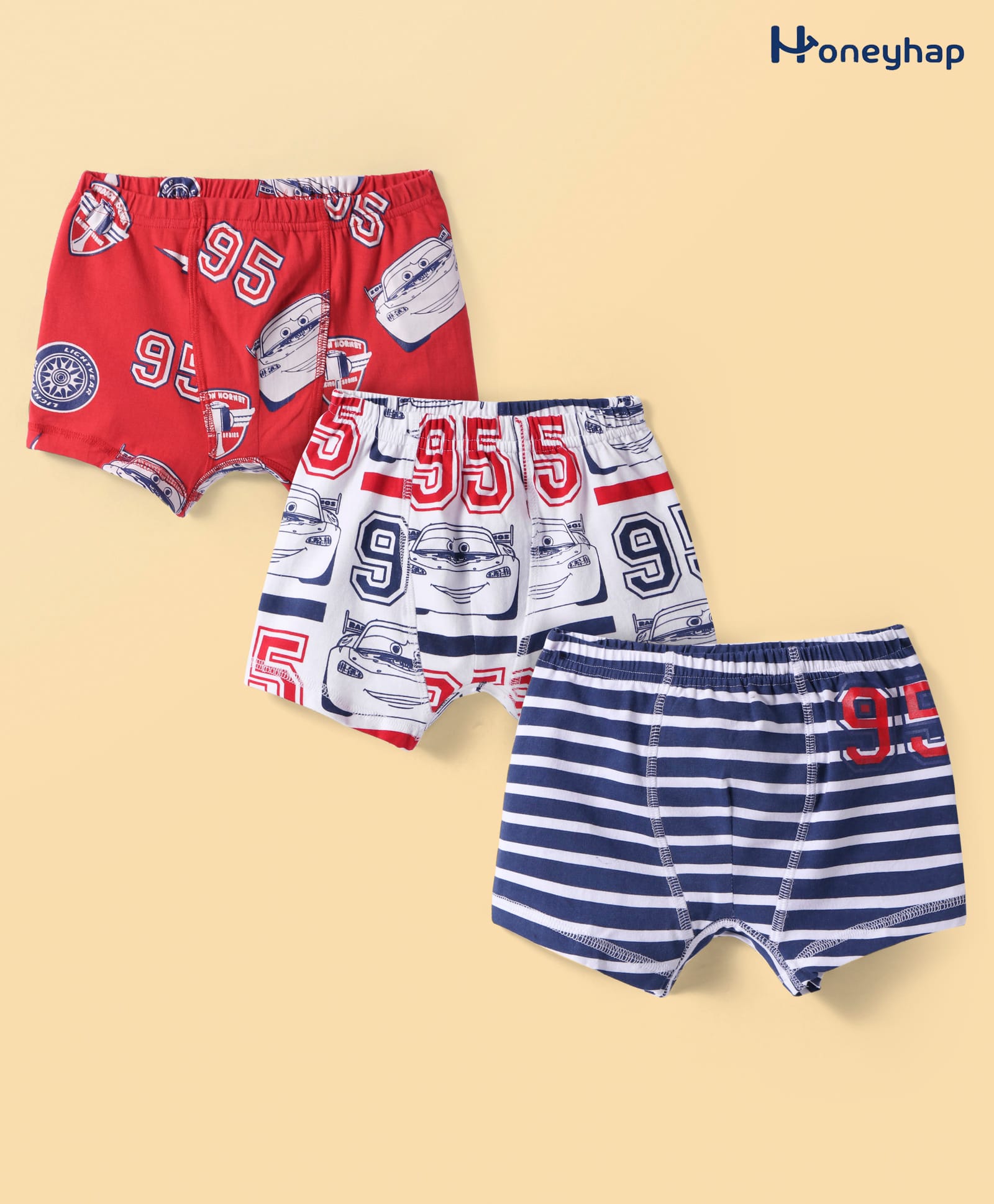 HoneyHap Disney Lycra Knit Briefs With Cars Graphics Pack of 3 - Red White & Navy Blue-picture-24