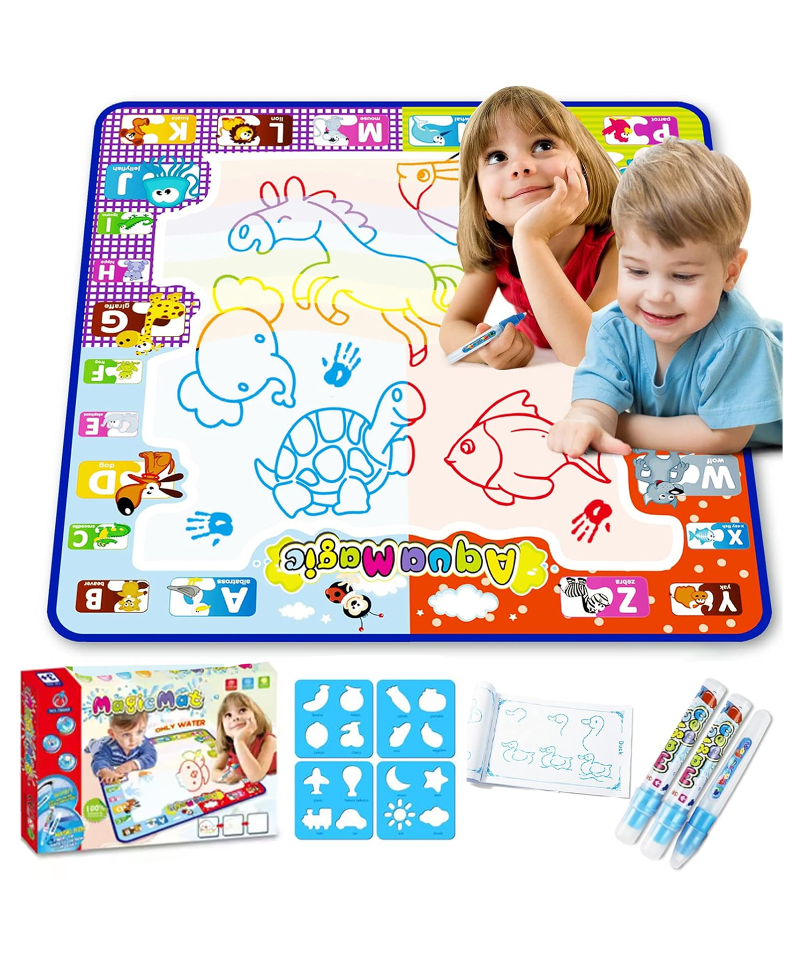 Kidology Water Color Mat - Doodle Water Drawing Mats 2 in 1 No Mess Coloring Educational Painting Toy-image-5