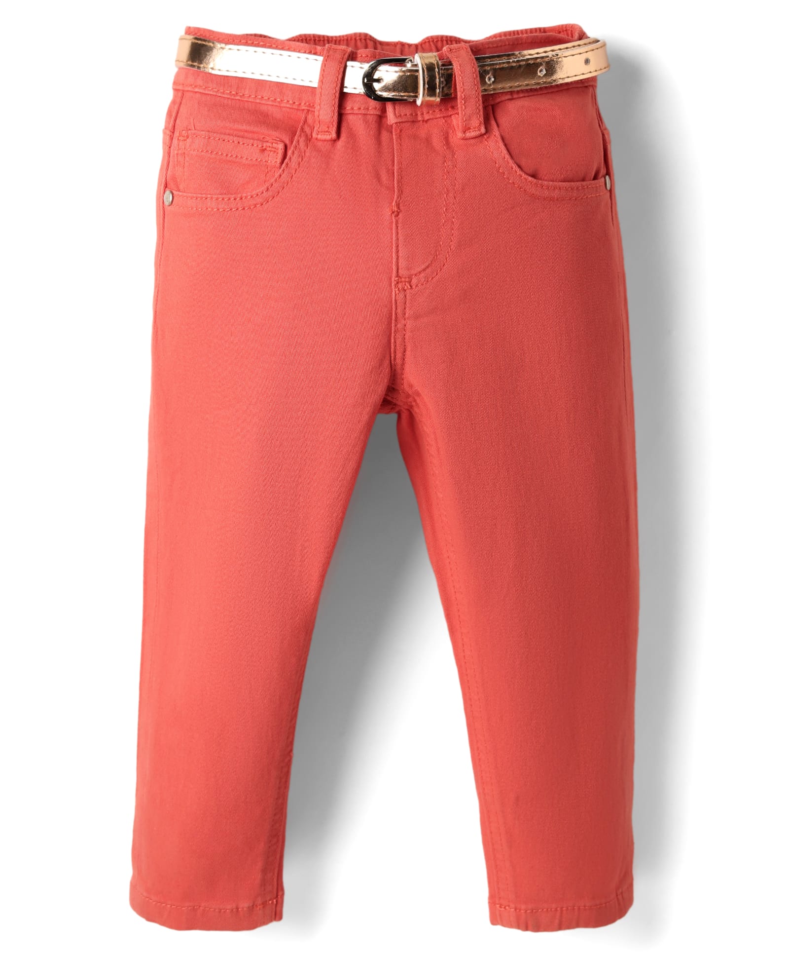 Babyhug Denim Full Length Washed Jeans With Stretch & Belt - Coral-picture-13