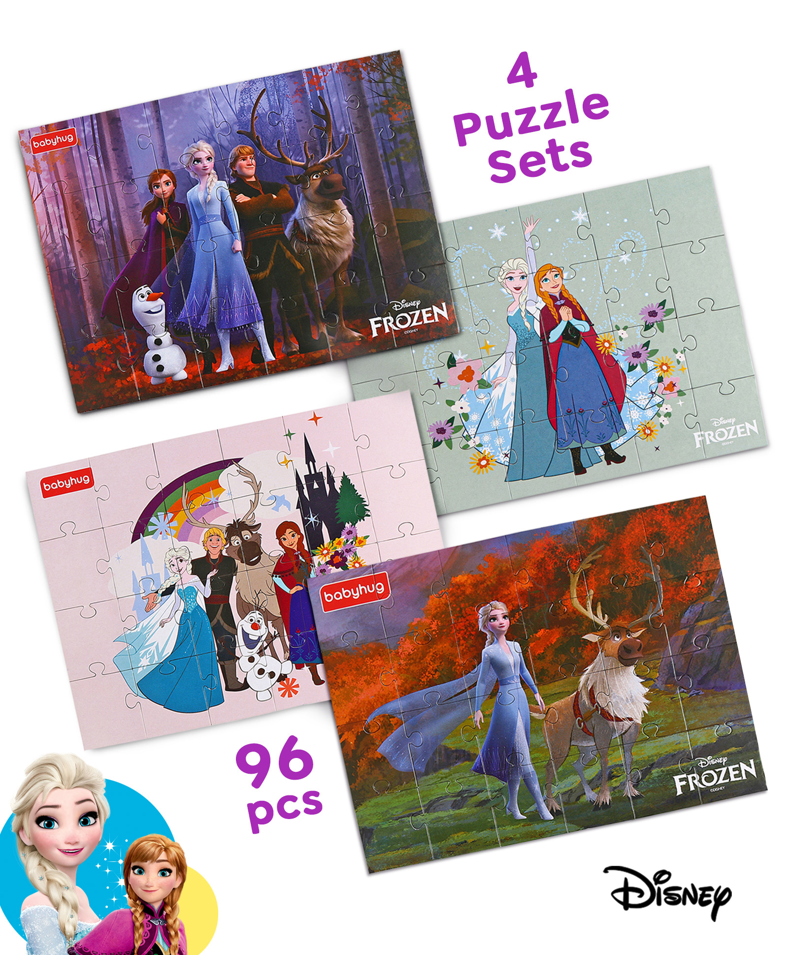 Babyhug Disney 4 in 1 Frozen Princess Jigsaw Puzzle Blue - 96 Pieces-picture-28