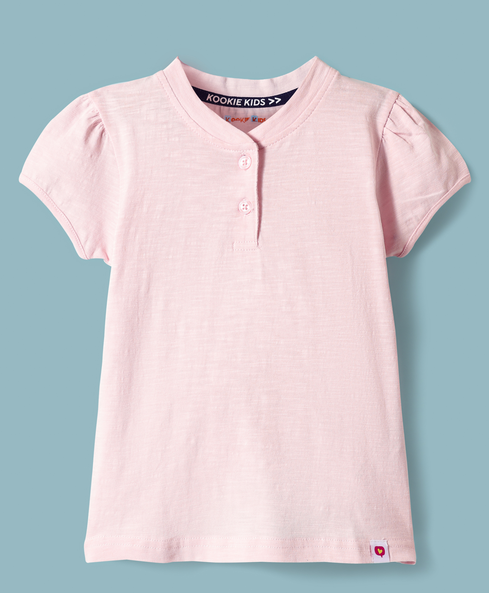 kookie kids india Kookie Kids Knitted Half Sleeves Solid Color Henley Neck T-Shirt - Light Pink-picture-36